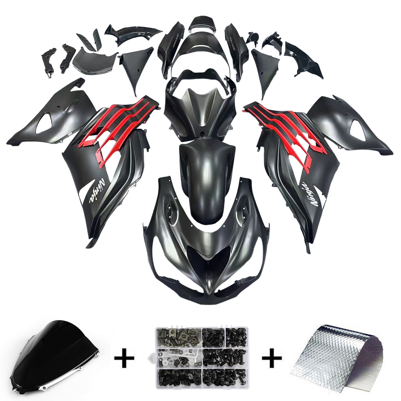 2012-2021 Kawasaki ZX14R Amotopart Carénages Plastiques Ninja Noir Rouge Racing