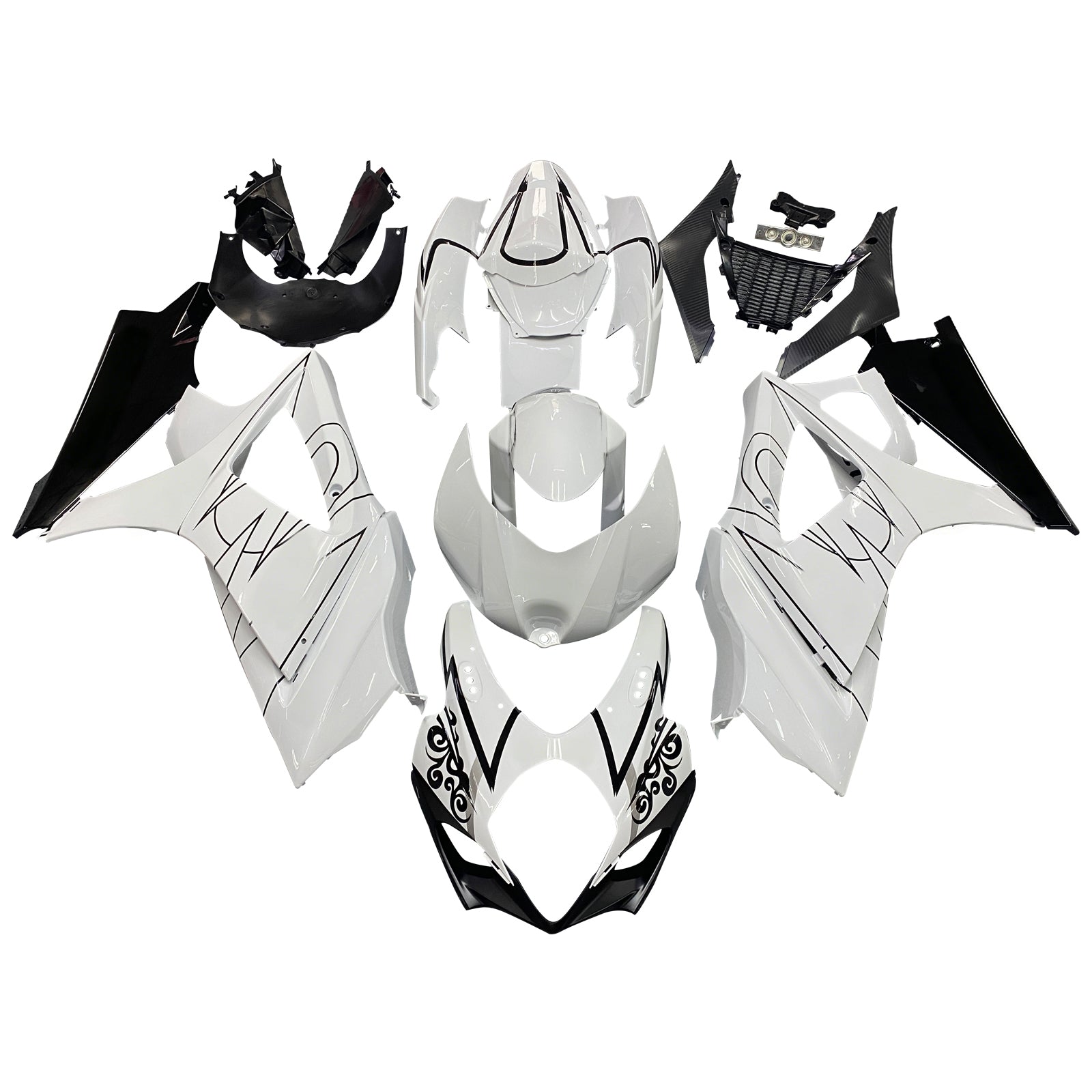 2007-2008 Suzuki GSXR 1000 Carénages Amotopart Blanc Noir Carénage des douanes Alstare Racing
