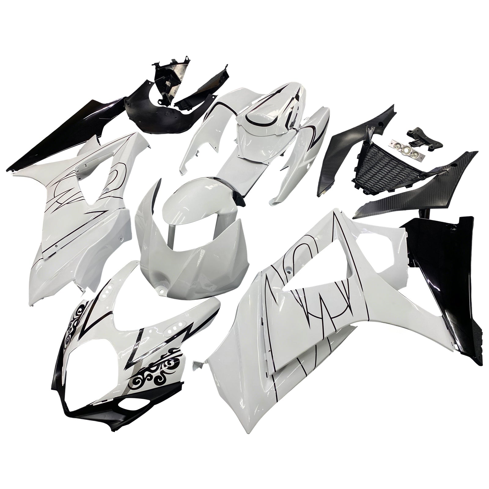 2007-2008 Suzuki GSXR 1000 Carénages Amotopart Blanc Noir Carénage des douanes Alstare Racing