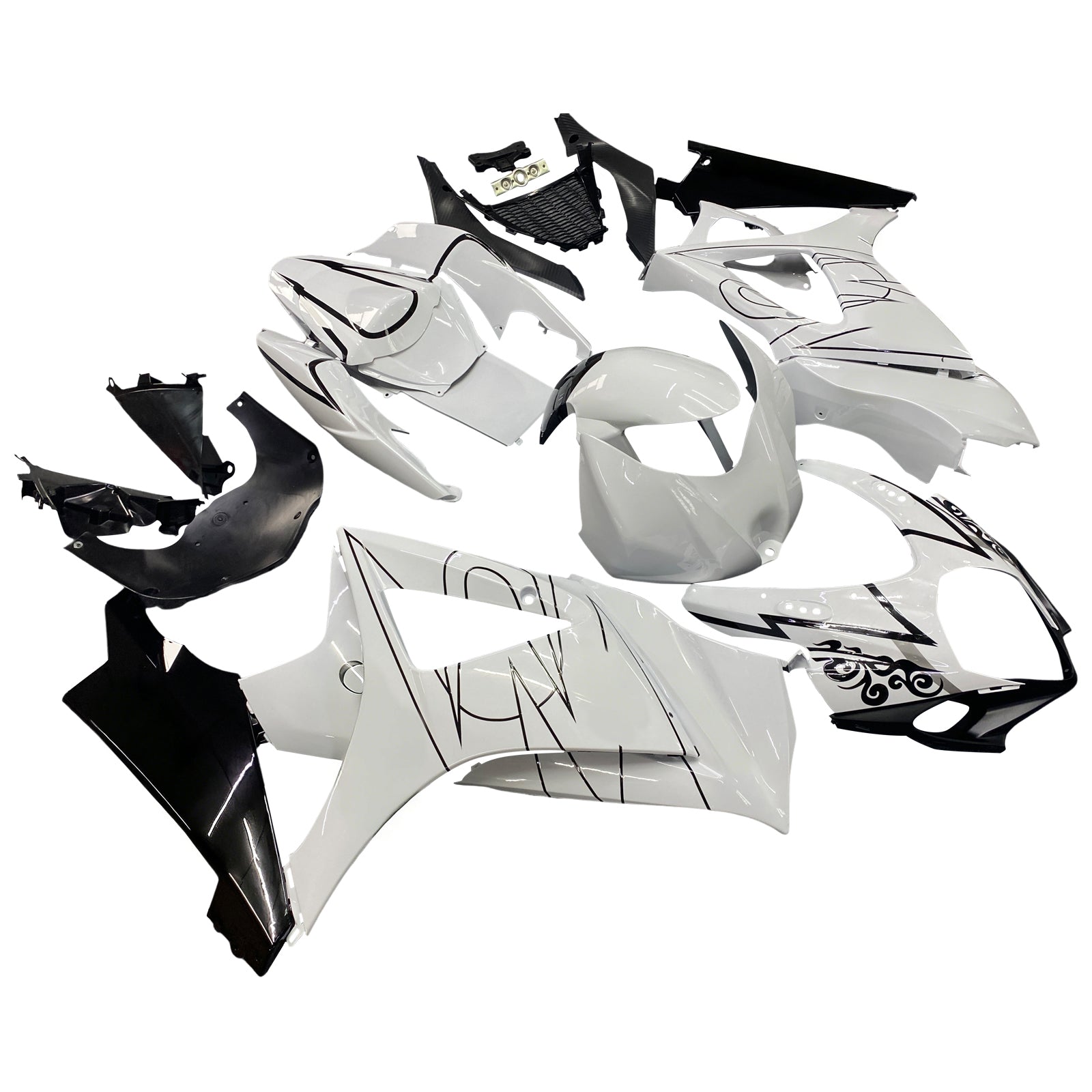 2007-2008 Suzuki GSXR 1000 Carénages Amotopart Blanc Noir Carénage des douanes Alstare Racing