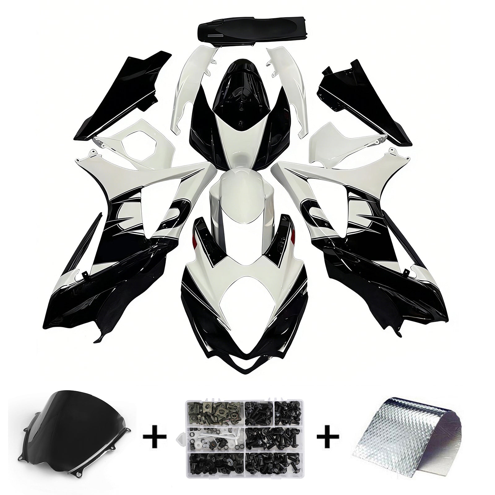Suzuki GSXR 1000 2007-2008 Negra & Carenados de carreras GSXR blancos genéricos