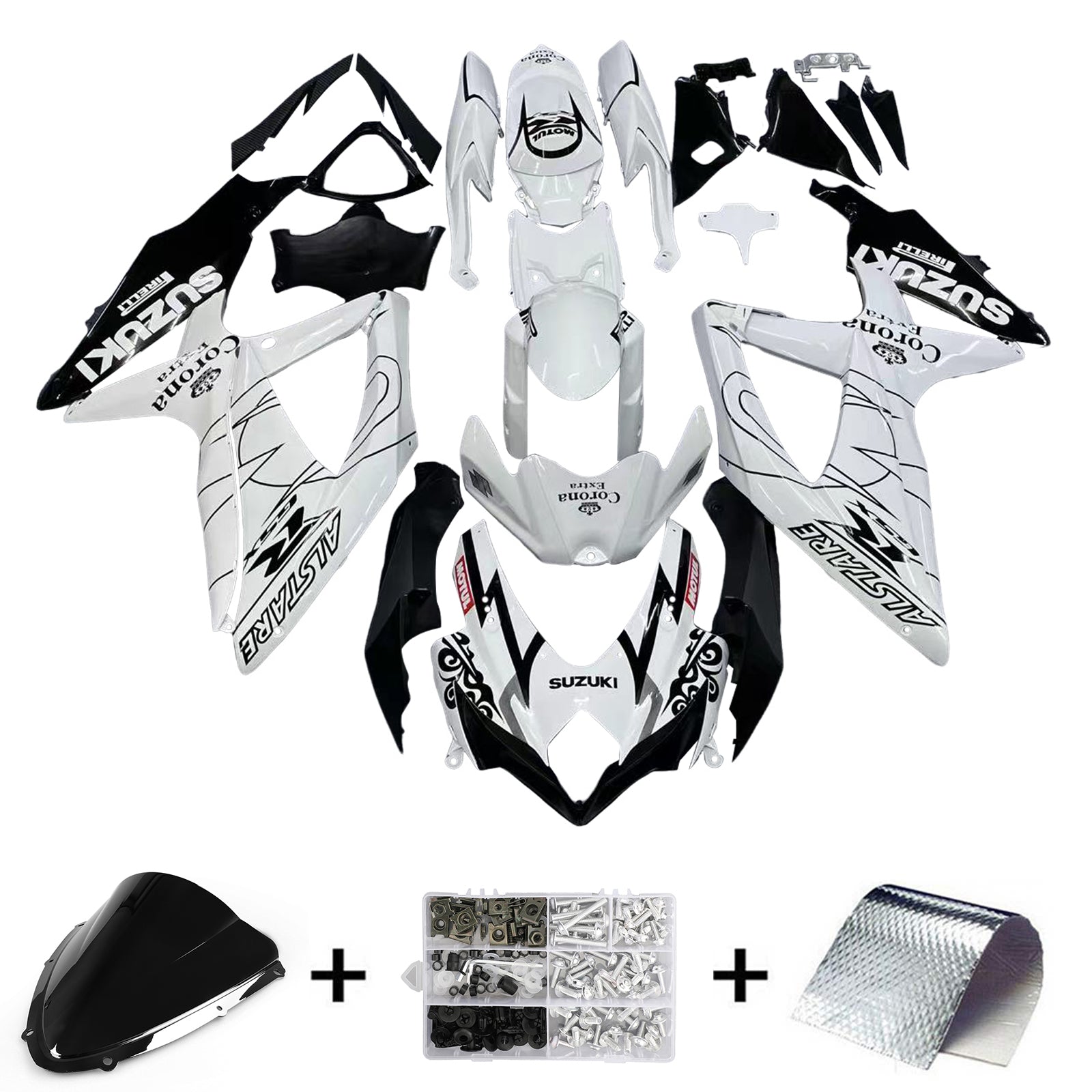 2008-2009-2010 Suzuki GSXR 600 750 Blanc Alstare Corona Racing Carénages Amotopart Carénage des douanes