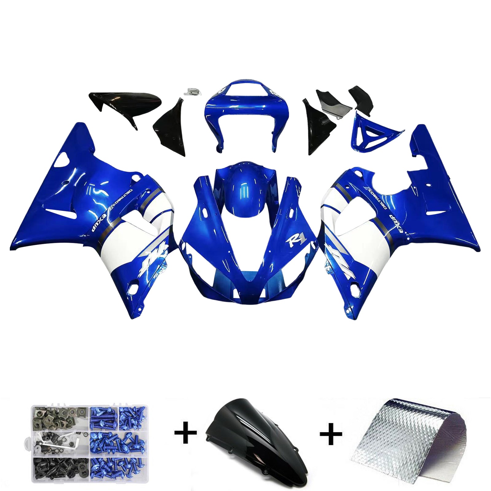 ABS-injeksjonsplastikksett Fairing Fit Yamaha YZF R1 2000-2001 Blå Generisk