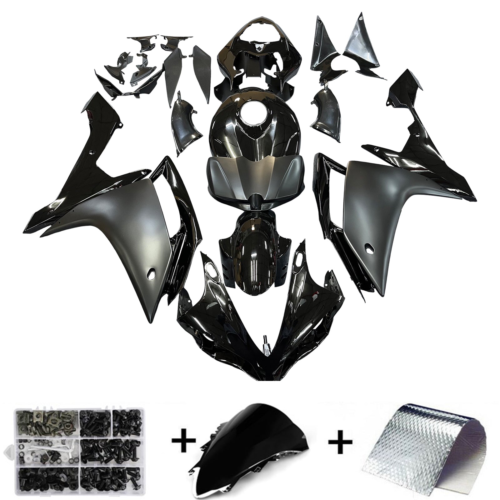 ABS-injeksjonsplastikksett Fairing Fit Yamaha YZF R1 2007-2008 Gloss Matt Black Generic