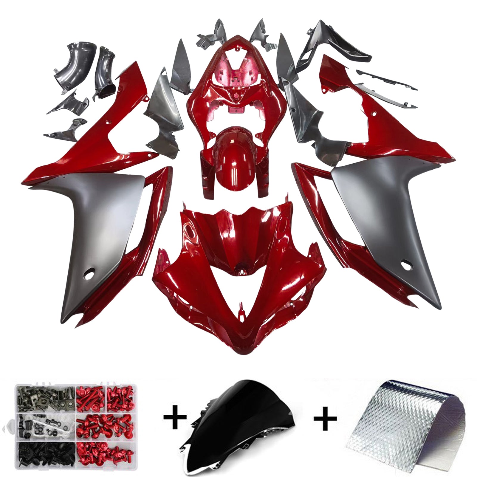 2007-2008 Yamaha YZF R1 Amotopart Fairing Black Red Fairing Kit