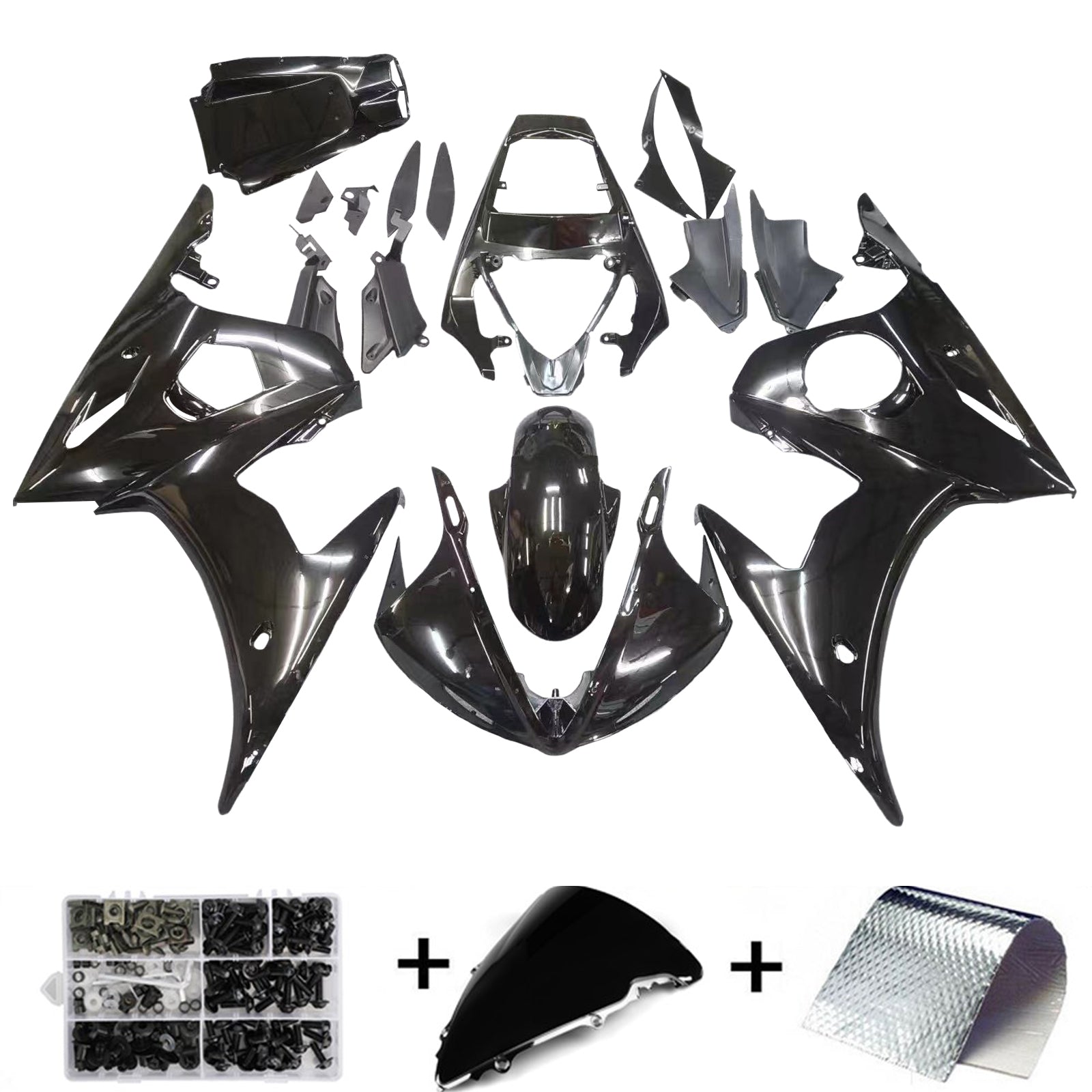 Kuipinjectie Plastic Kit Geschikt voor YAMAHA 2003 2004 YZF R6 Glanzend Zwart Generiek