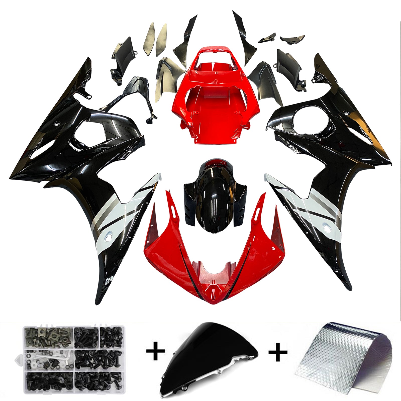 Kuipinjectie Plastic Kit met boutkit Geschikt voor YAMAHA 2005 YZF R6 Rood Wit Generiek