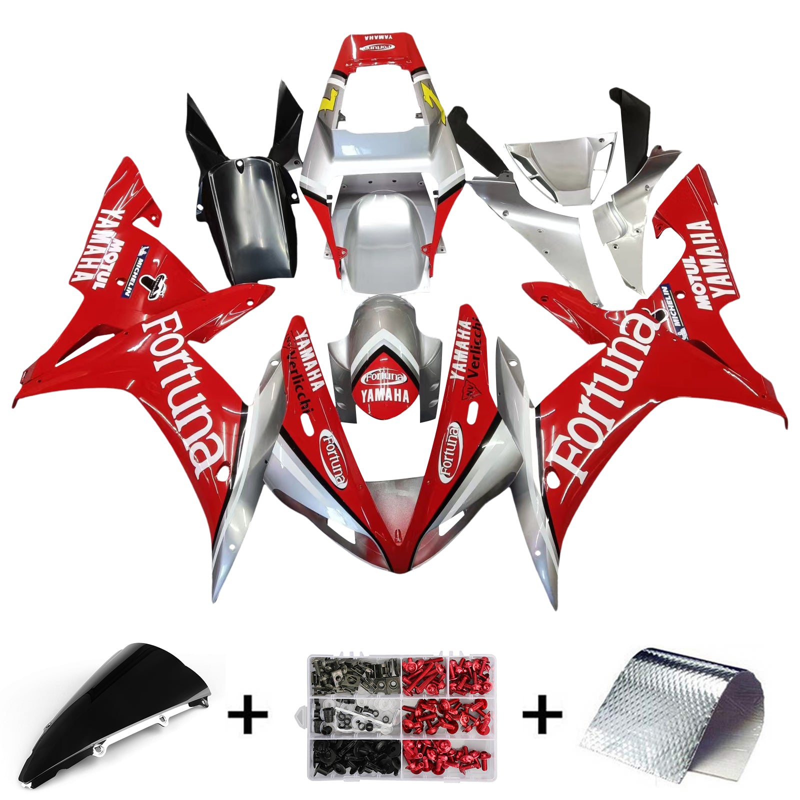 2002-2003 Yamaha YZF-R1 Red Silver Fortuna Racing Fairings Generic