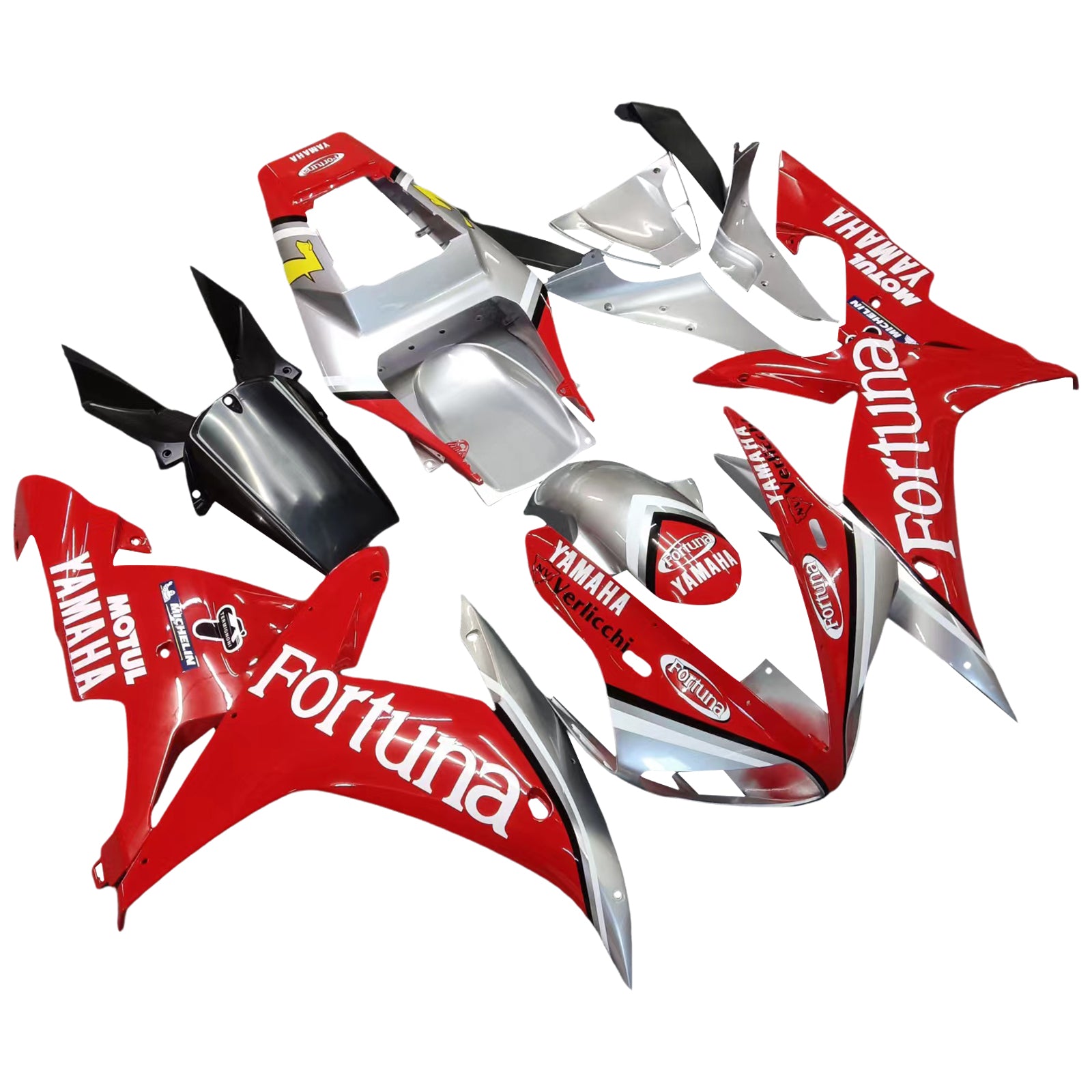 2002-2003 Yamaha YZF-R1 Red Silver Fortuna Racing Fairings Generic