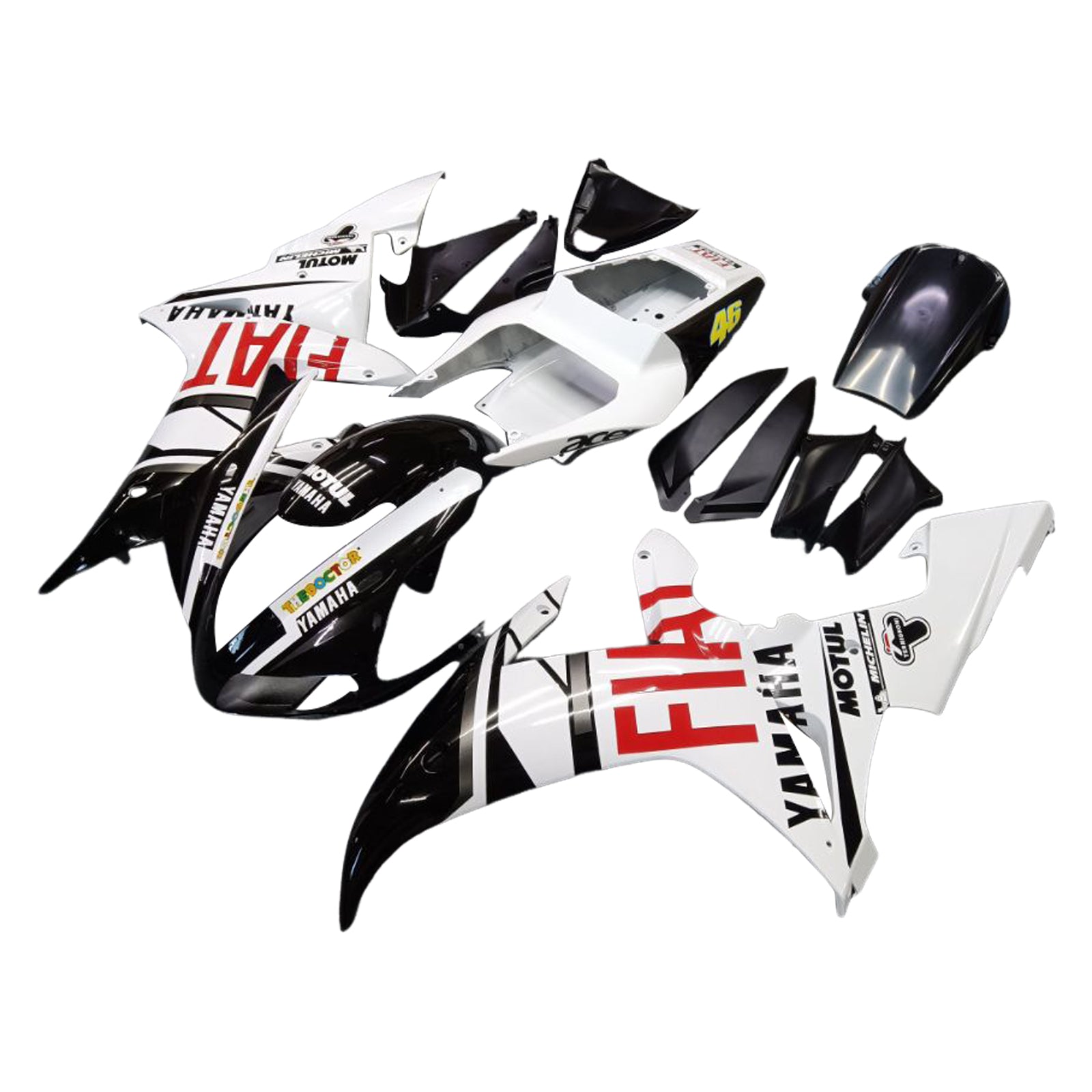 2002-2003 Yamaha YZF-R1 Black White No.46 FIAT Racing Fairings Generic