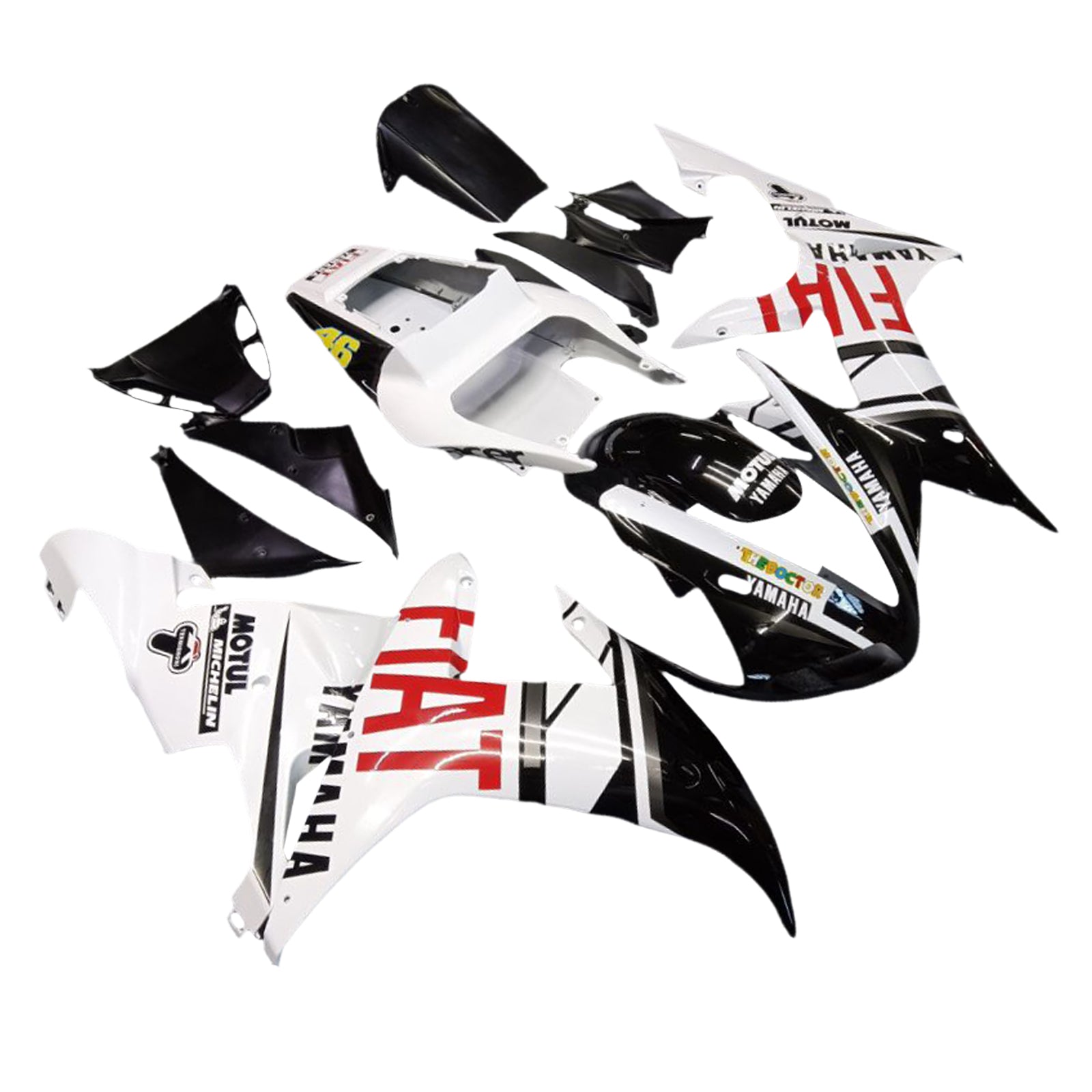 2002-2003 Yamaha YZF-R1 Black White No.46 FIAT Racing Fairings Generic