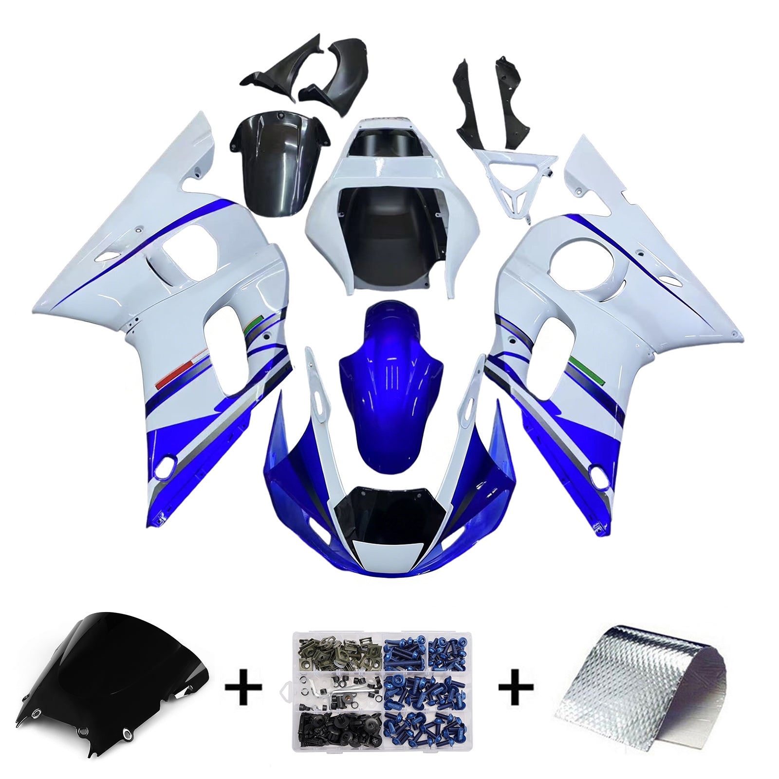 Yamaha YZF-R6 Branca 1998-2002 & Carenagens Amotopart Azul No.46 FIAT R6 Racing Customizadas
