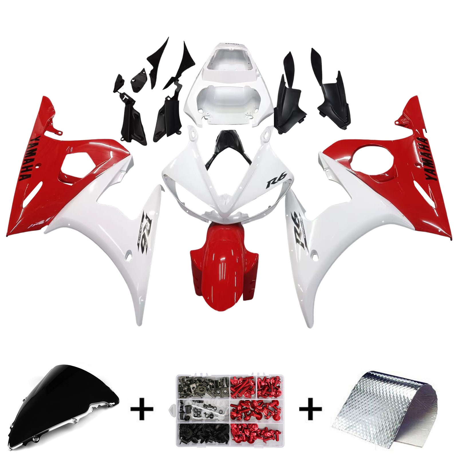 2003-2004 Yamaha R6 & 2006-2009 YZF R6S Fairing Red Mix White Kit