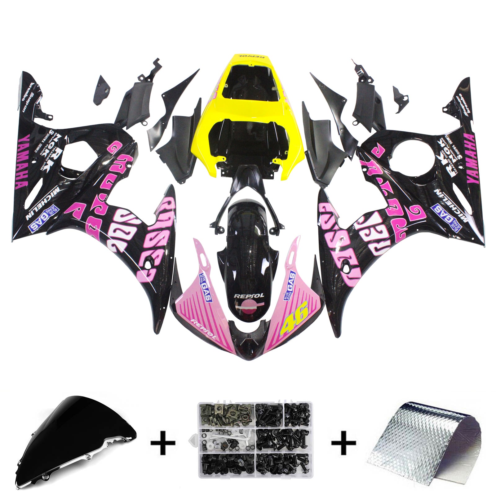 2003-2004 Yamaha YZF 600 R6 2006-2009 R6S Amotopart Injection Fairing Kit Bodywork Plastic ABS #141