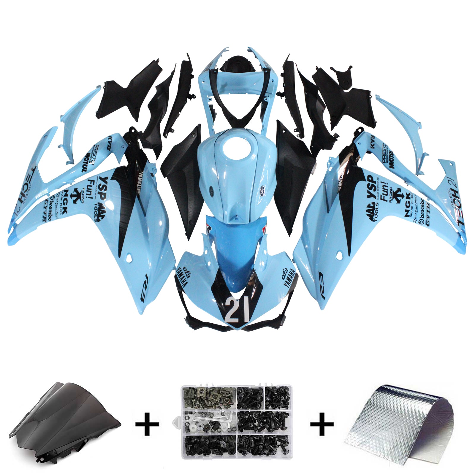 Kit de carénage noir bleu Yamaha YZF R3 2014-2018 et YZF R25 2015-2017