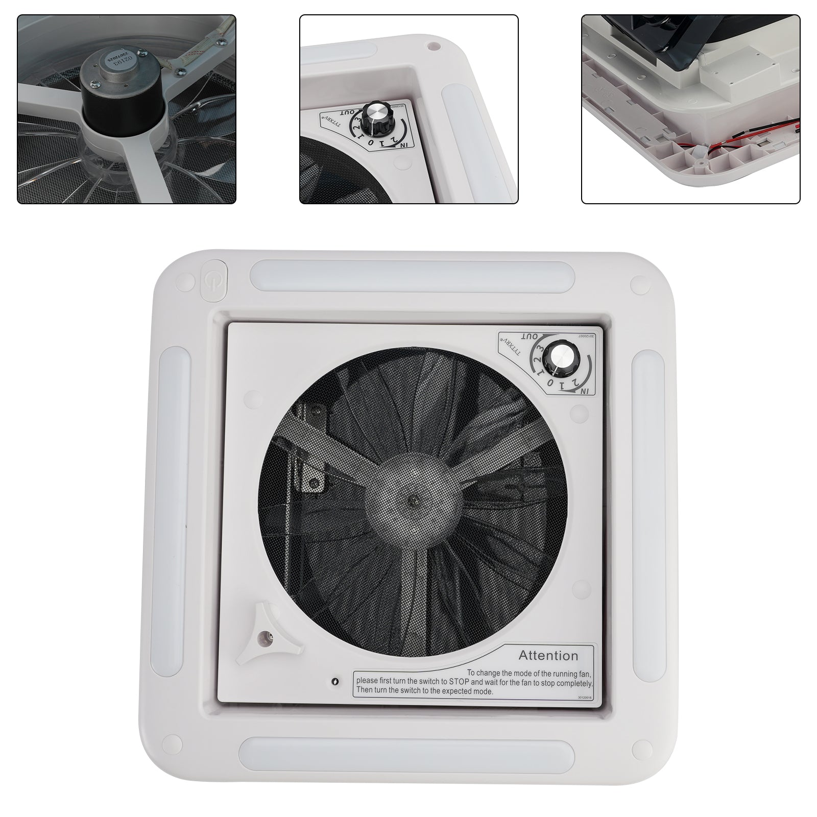 11" RV Caravan Roof Vent 3-Speed Motor RV Fan 12V Skylight With LED Light
