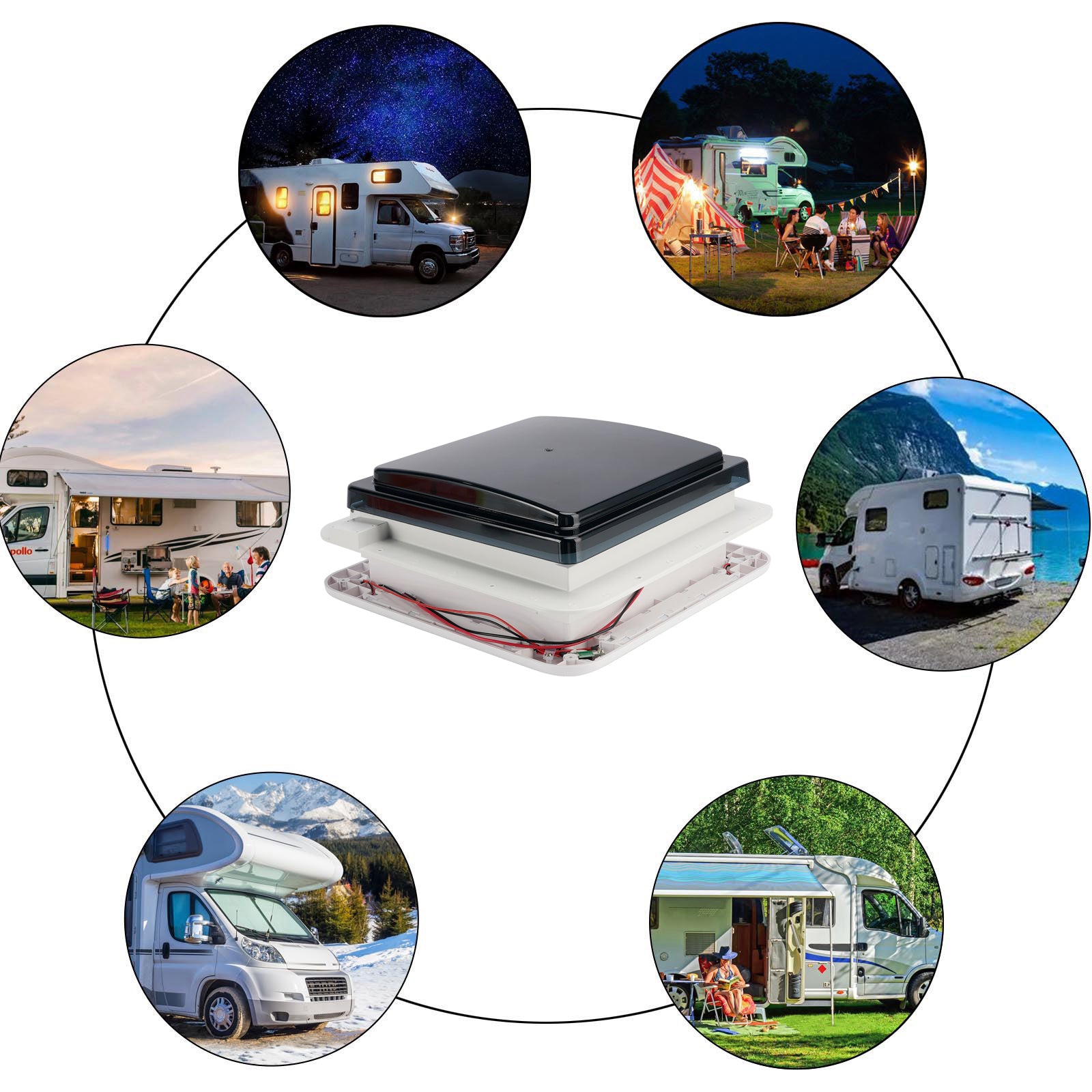 11" RV Caravan Roof Vent 3-Speed Motor RV Fan 12V Skylight With LED Light