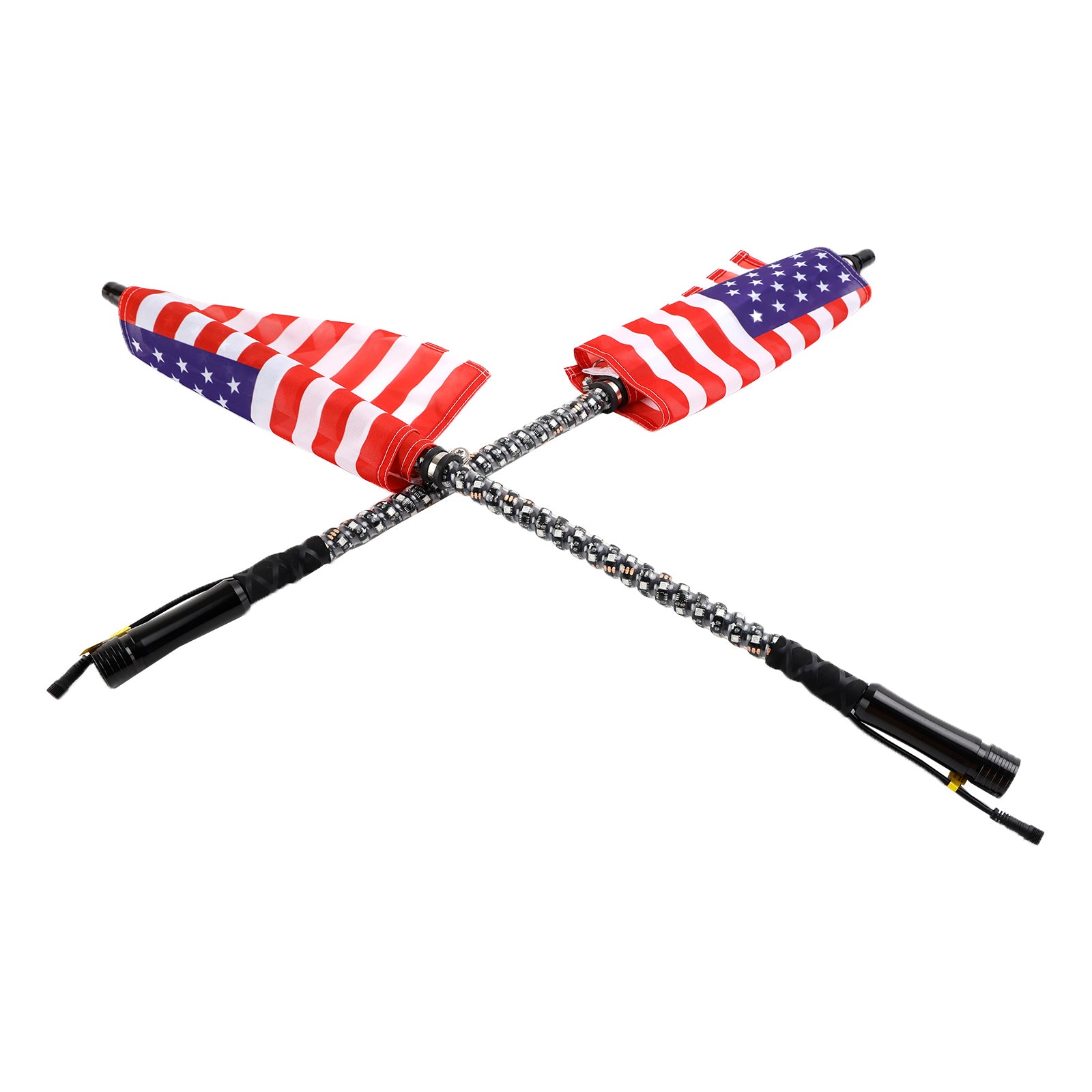 2X 3ft RGB LED Whip Lights Antenna W/ Flag Remote Control For Polaris RZR UTV ATV