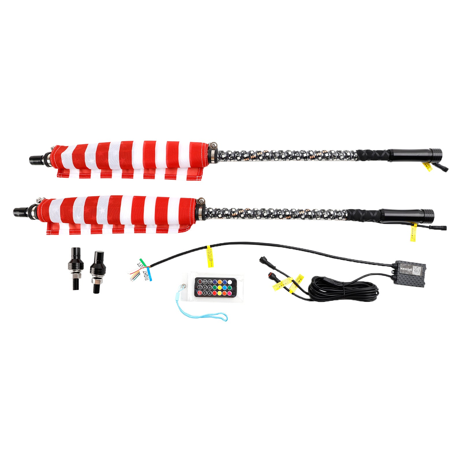 2X 3ft RGB LED Whip Lights Antenna W/ Flag Remote Control For Polaris RZR UTV ATV