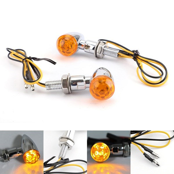 Universal Chrome Mini Bullet Spherical Len Turn Signal Indicator Light Amber Len