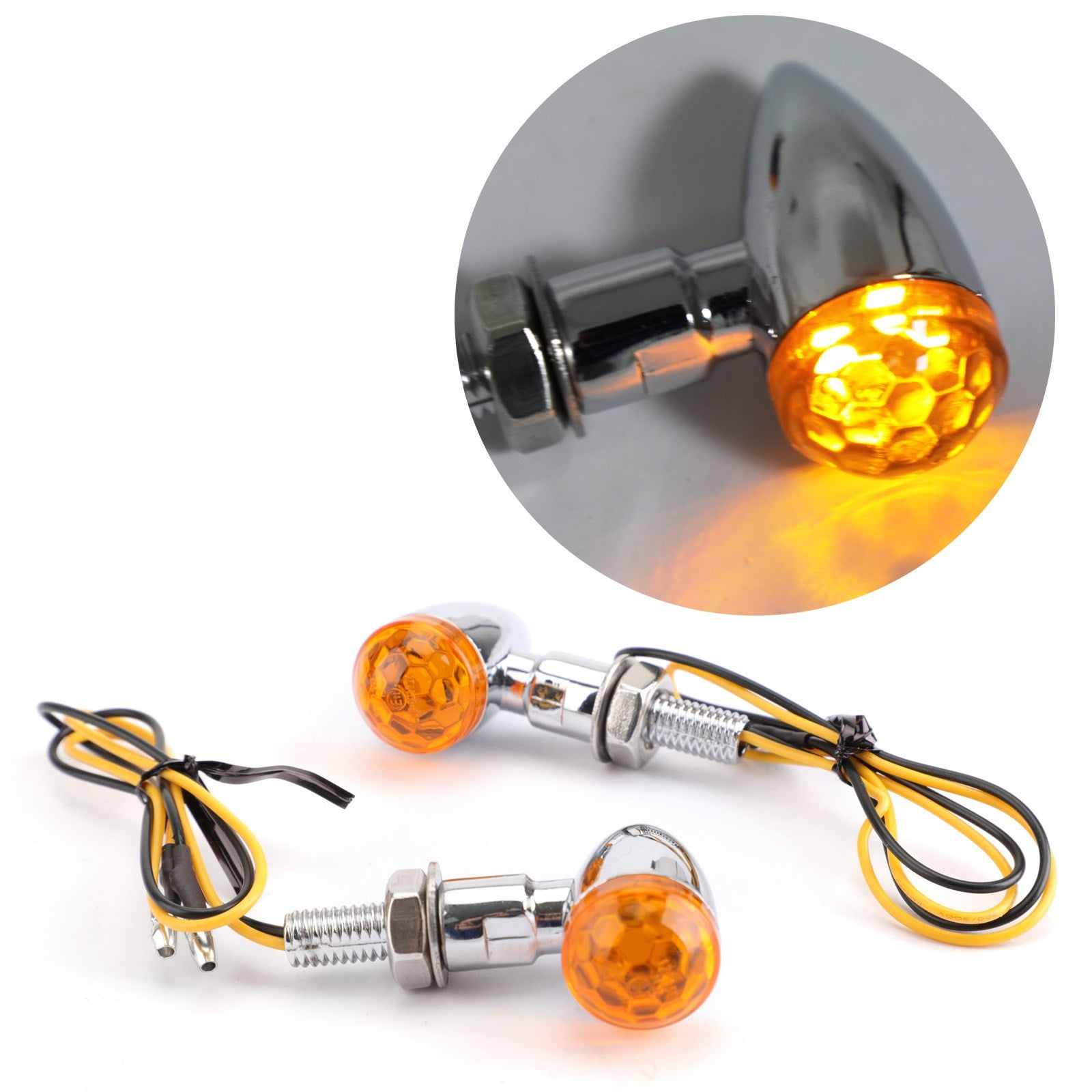 Universal Chrome Mini Bullet Spherical Len Turn Signal Indicator Light Amber Len