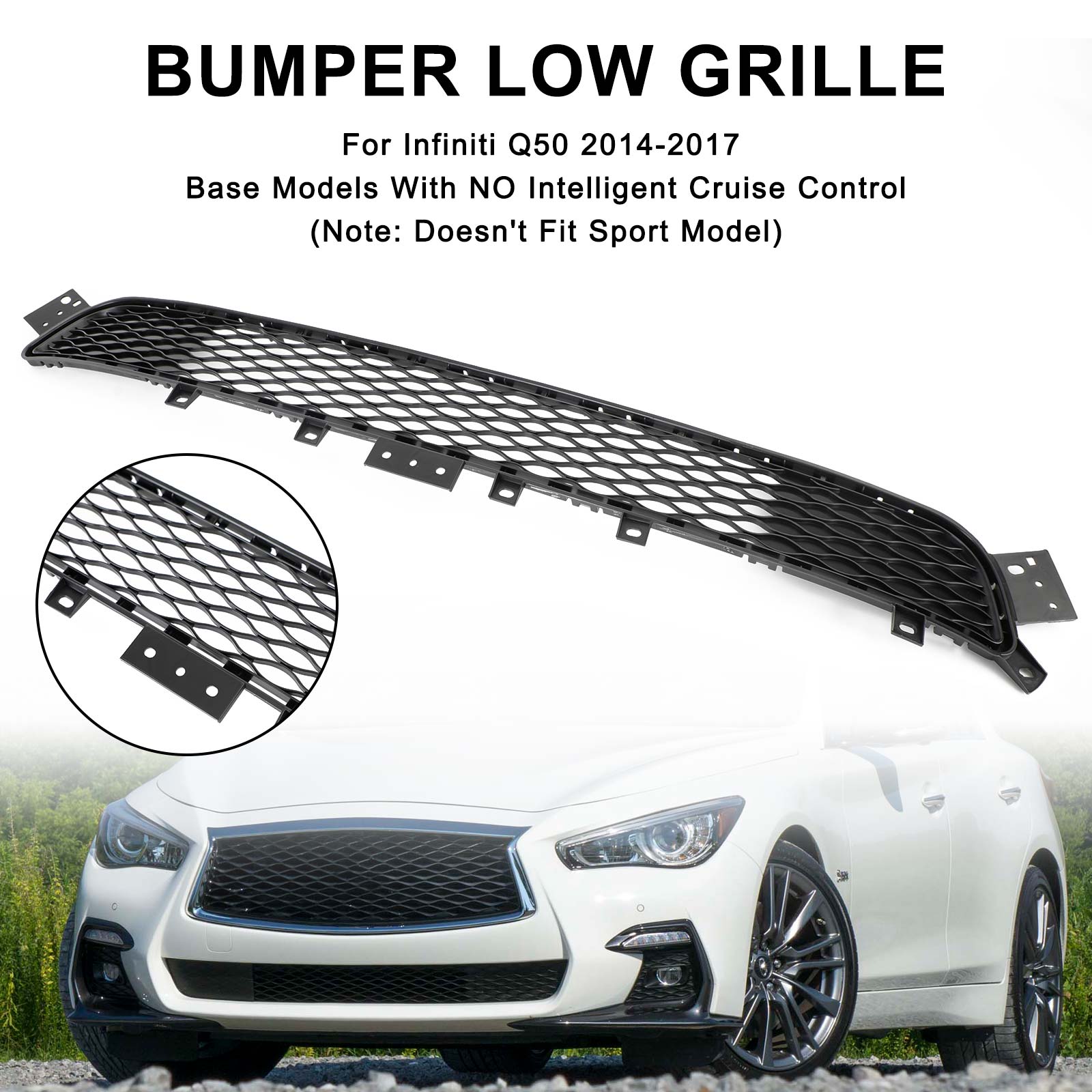 2014-2017 Infiniti Q50 Base Model Factory Style Front Bumper Lower Grille 62254-4HB0A