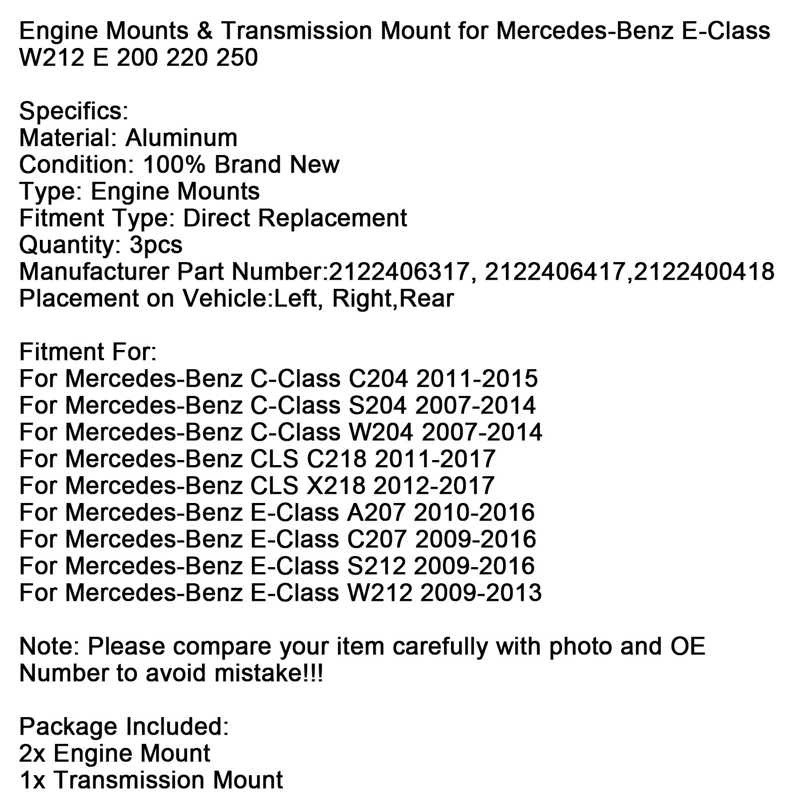 Mercedes-Benz C-Klasse 2007-2014 W204 3x Motorbevestigingen & Transmissiebevestiging 2122406417 2122400418