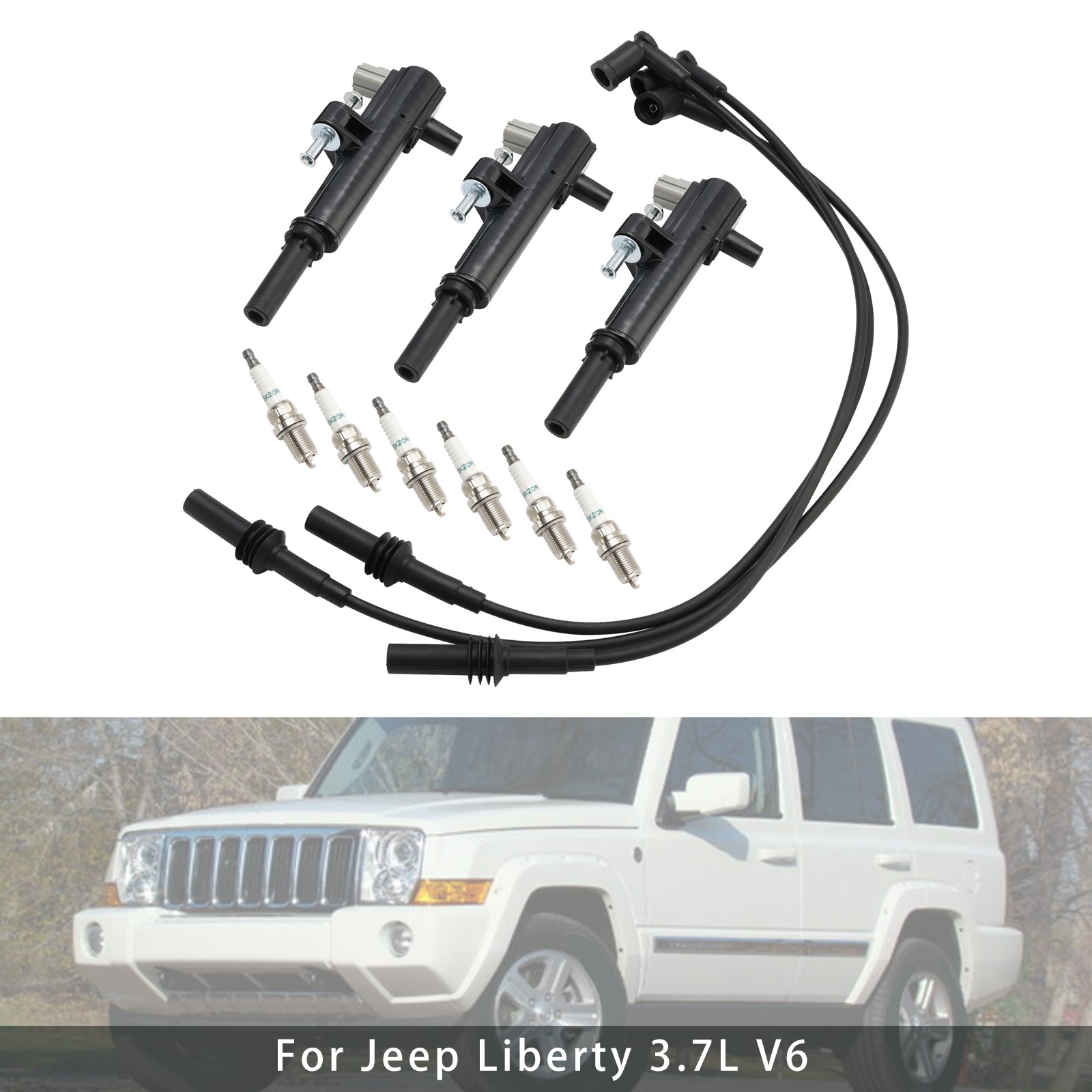 3x Ignition Coil+6x Spark Plug+3x Wire UF640 For Jeep Liberty 3.7L V6