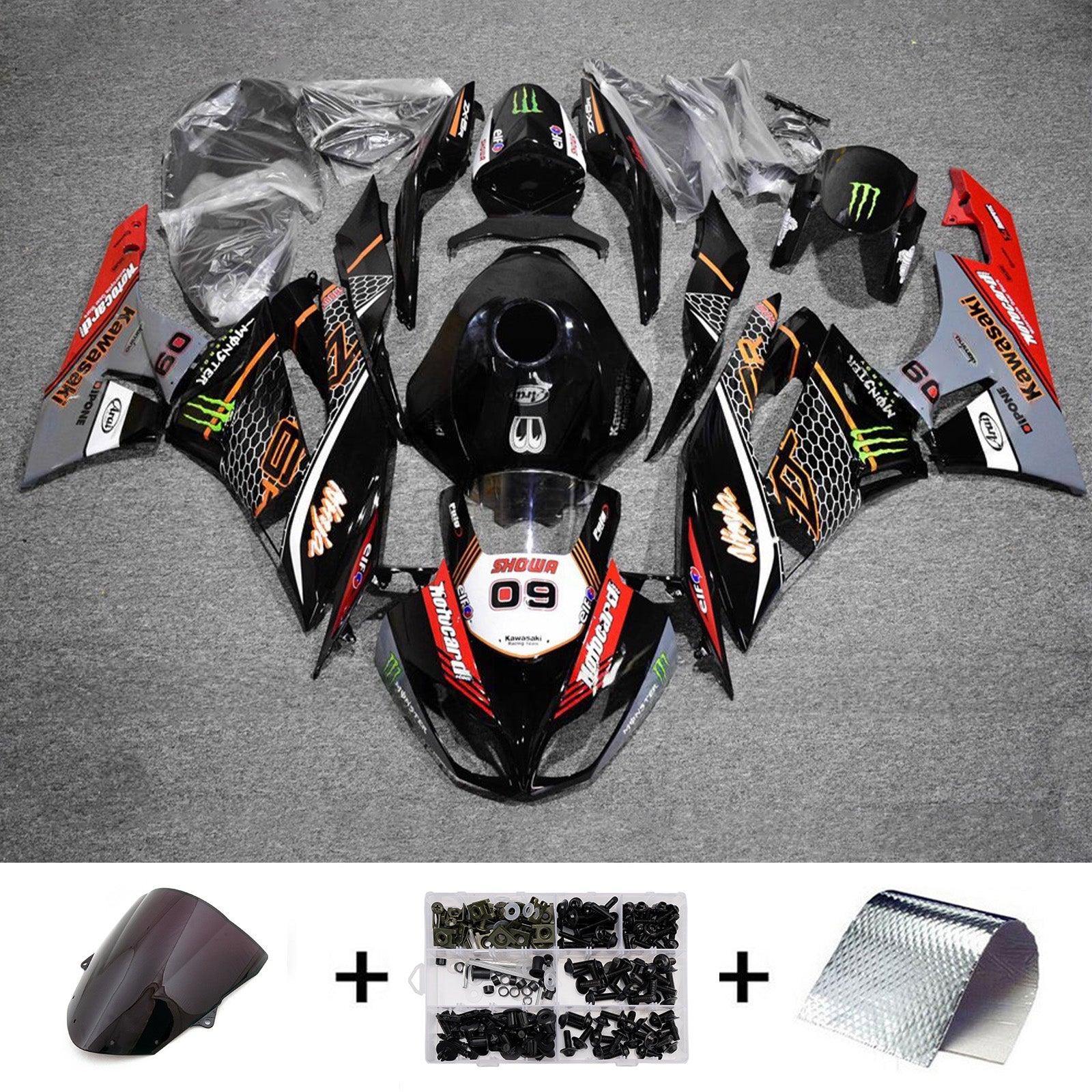Kit carena iniezione carrozzeria in plastica ABS adatta per Kawasaki ZX6R 636 2009-2012