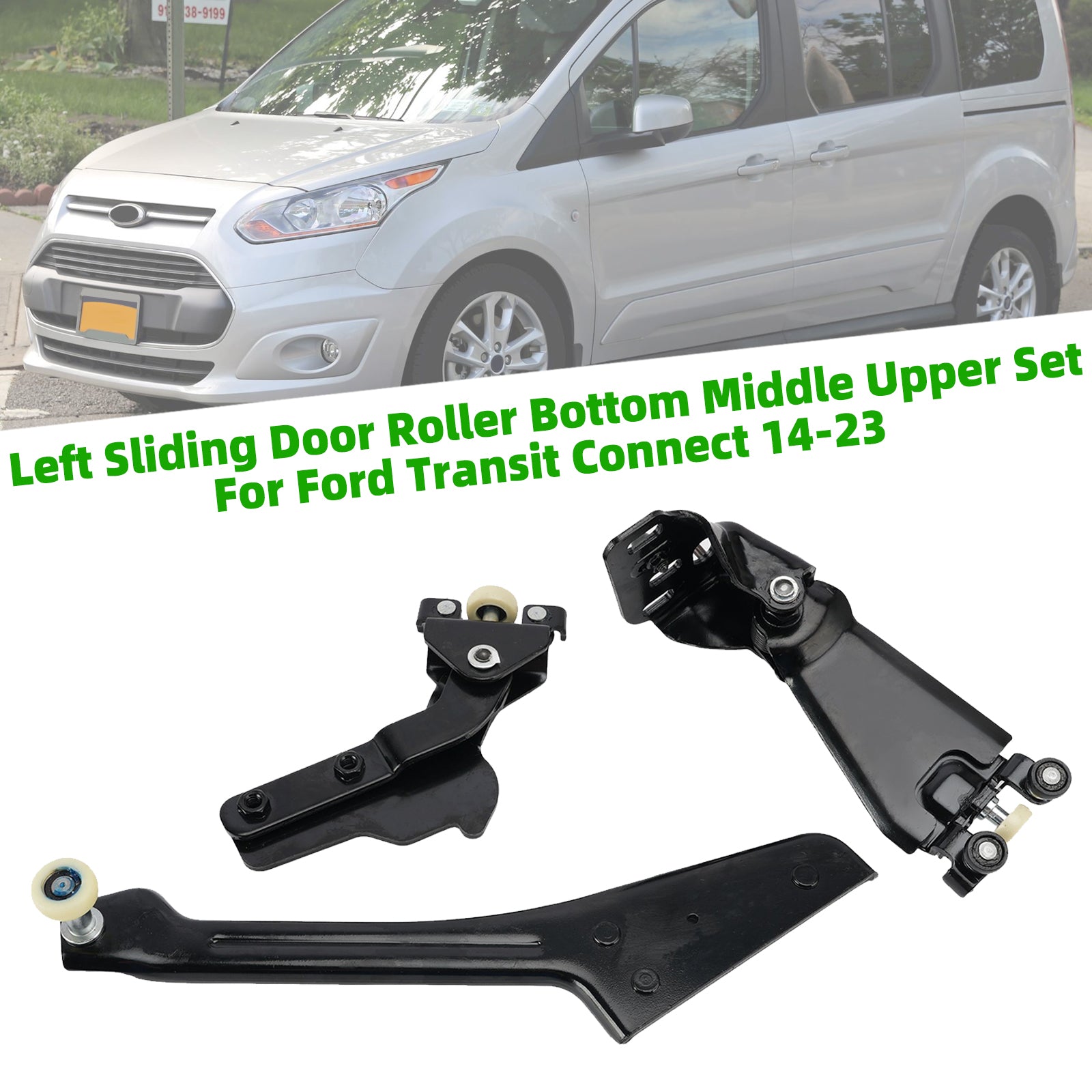 Left Sliding Door Roller Bottom Middle Upper Set For Ford Transit Connect