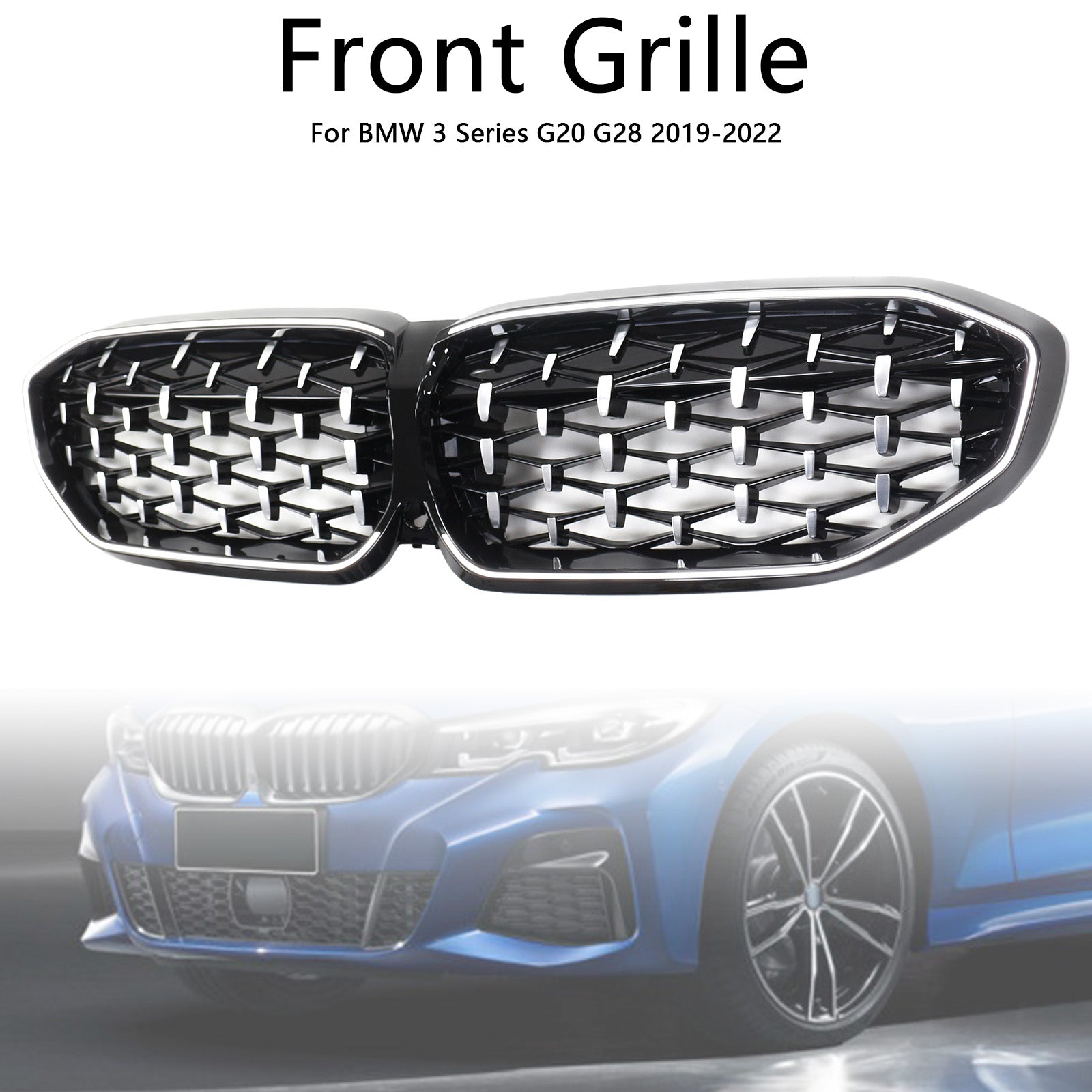 Parrilla de riñón de diamante cromado para BMW Serie 3 G20 2019-2022 51138072085