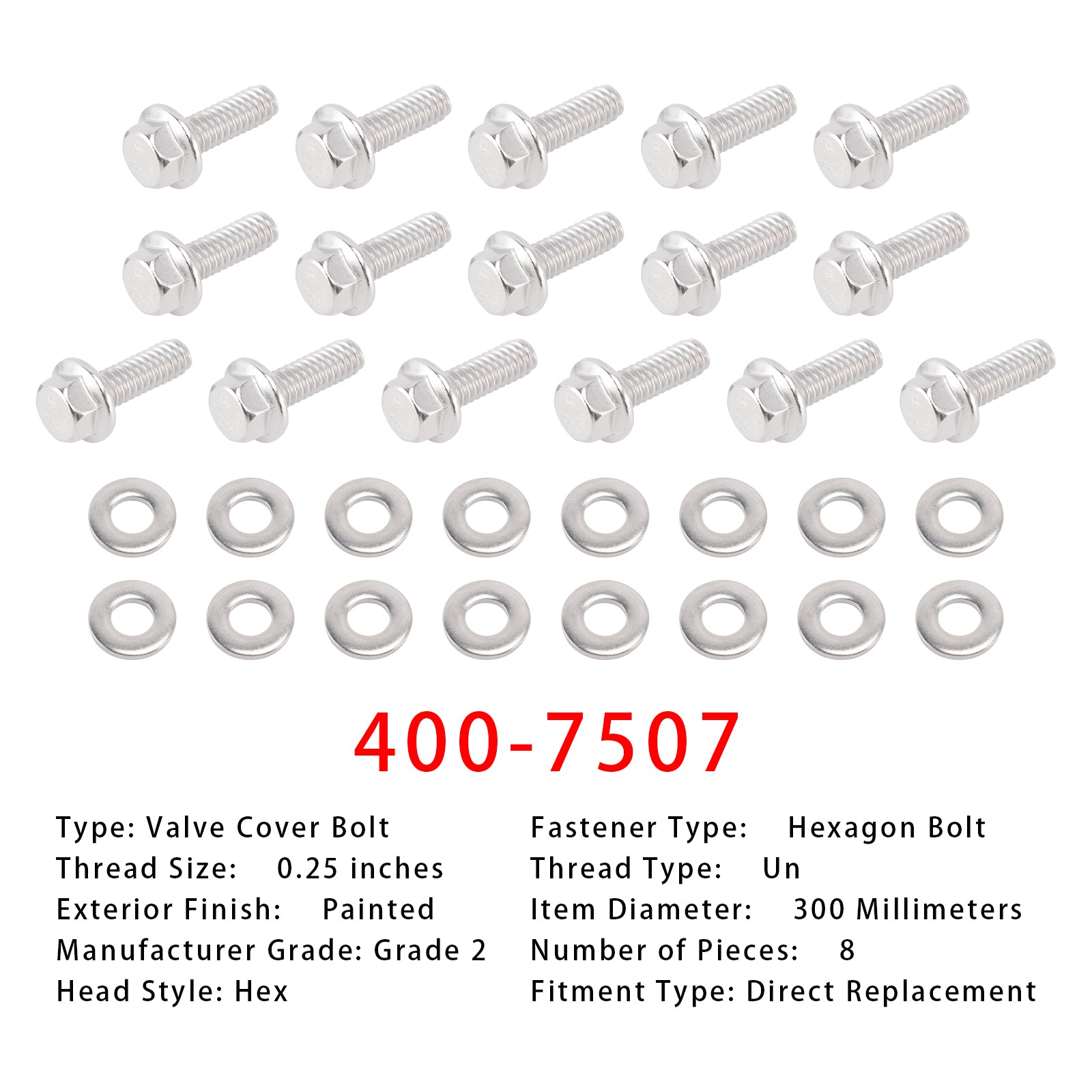 Kit de boulons de couvercle de valve hexagonale en acier inoxydable 300, 400-7507, 2 paquets