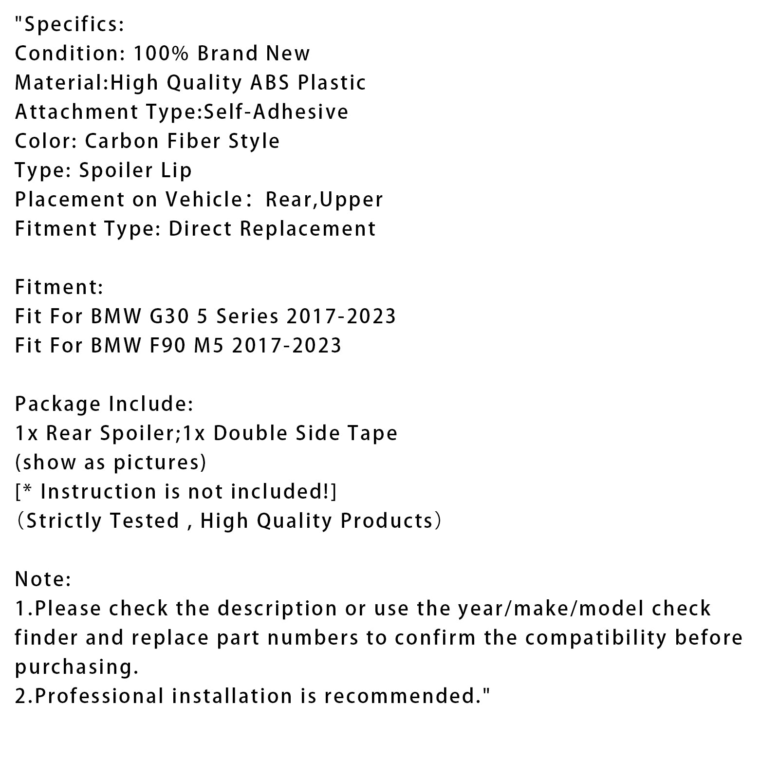 2017-2023 BMW G30 G38 F90 M5 MP Carbon Fiber Stijl Kofferbak Spoiler Wing