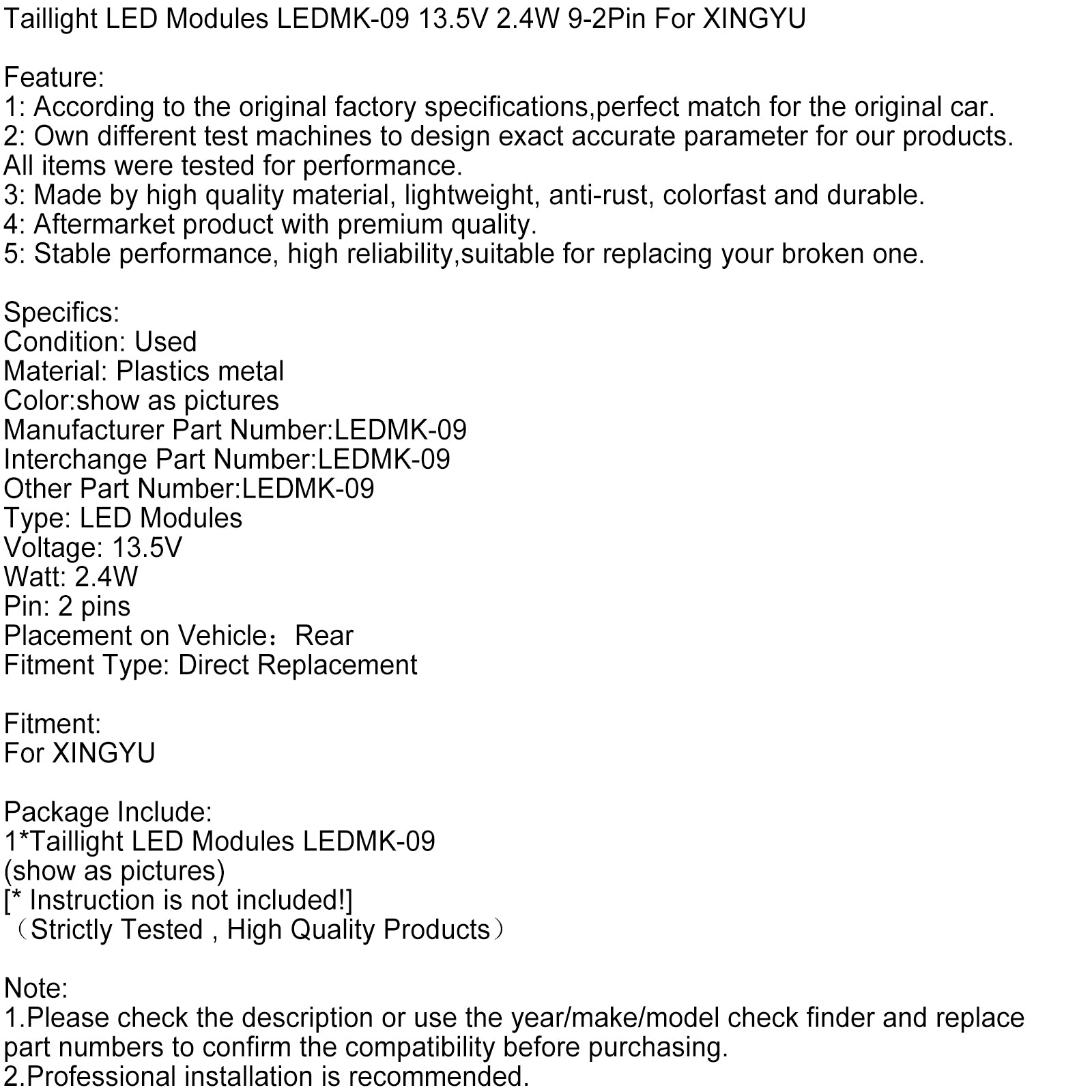 Baklys LED-moduler LEDMK-09 13.5V 2.4W 9-2pin for Xingyu
