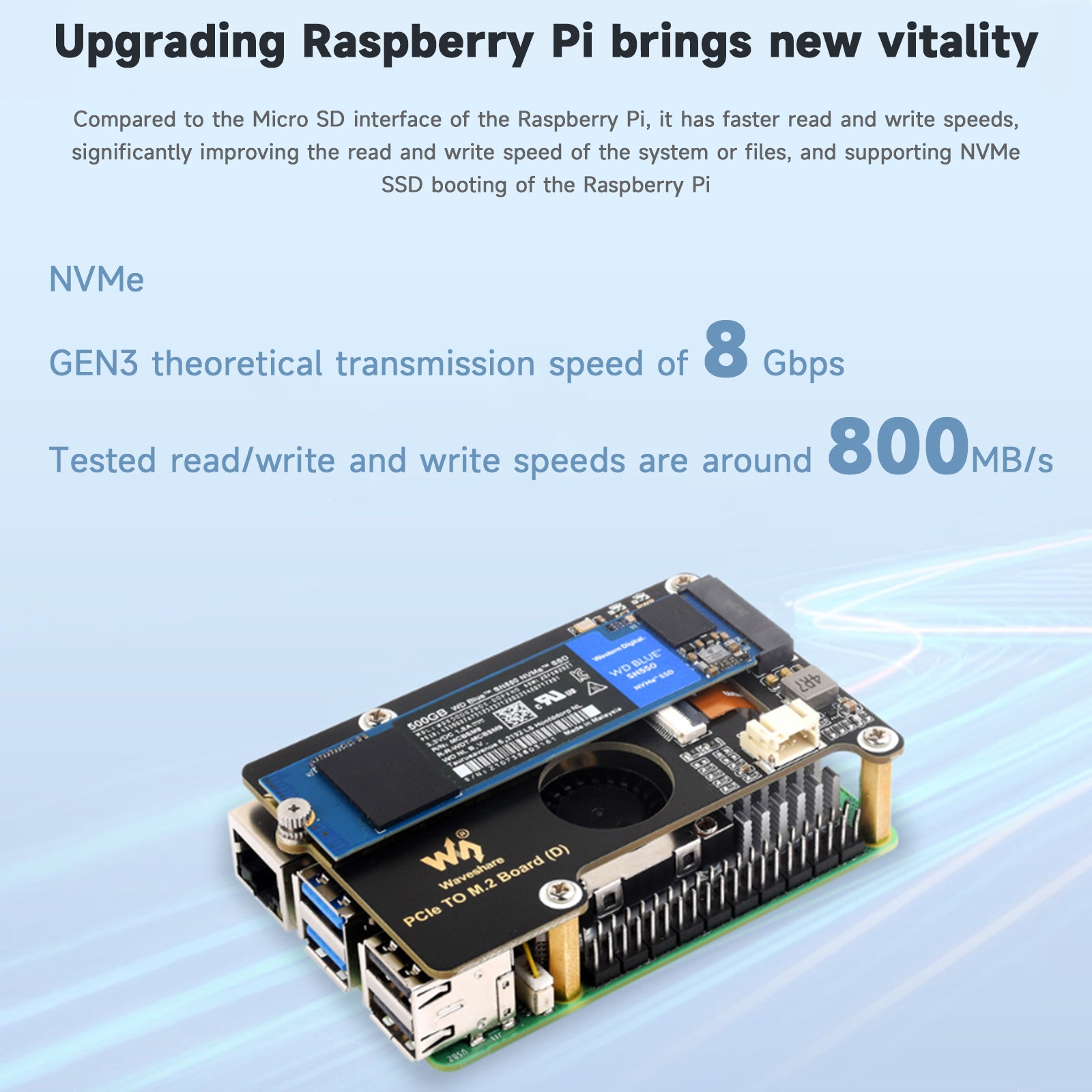 Carte d'extension de transmission Raspberry Pi 5 PCIE vers M.2, Rotor d'interface 8Gbps