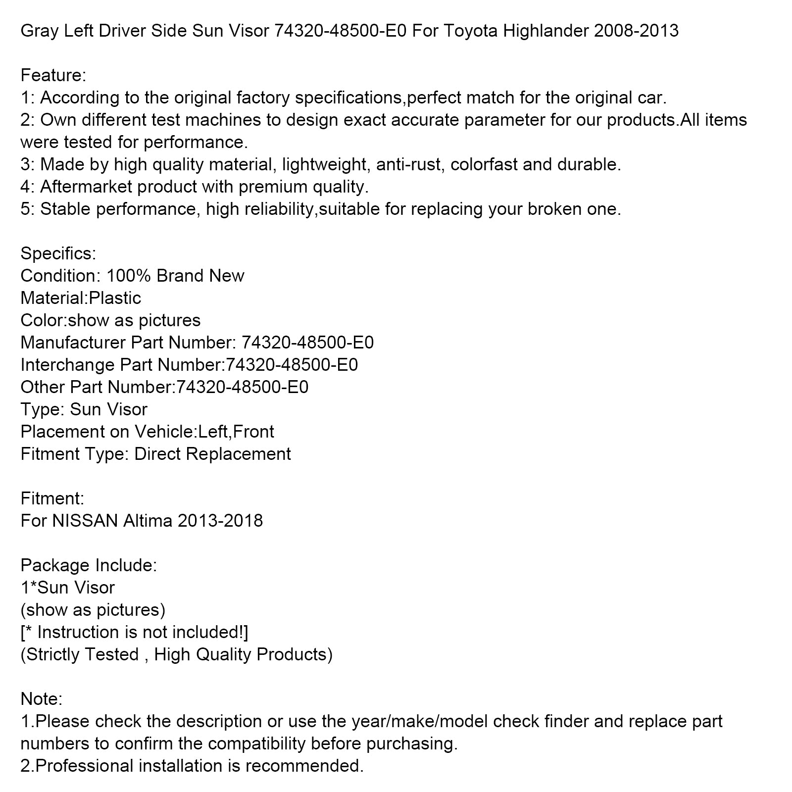 2008-2017 Honda Accord Grey Side gauche Soleil Soleil 74320-48500-E0