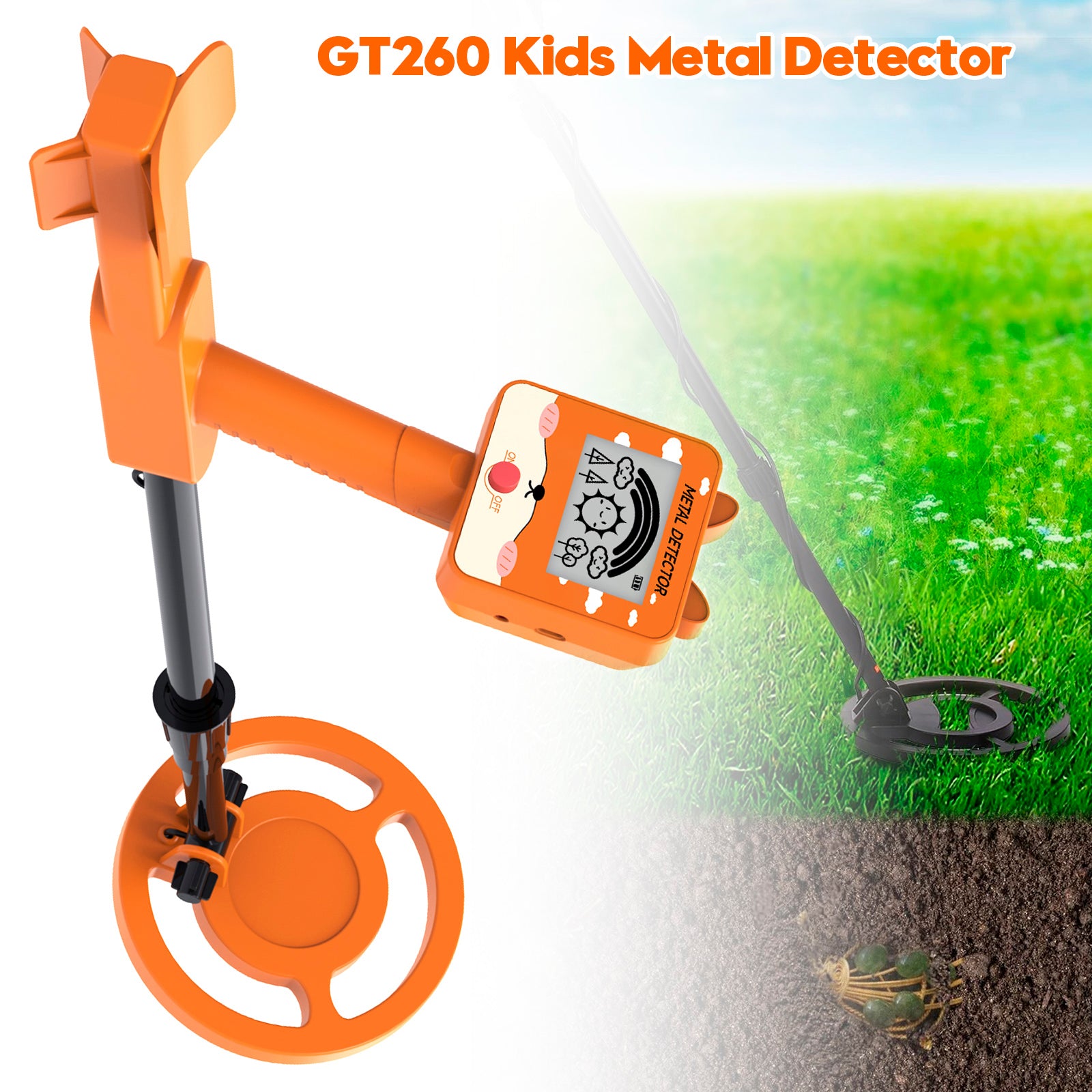 GT260 Kids Child Treasure Seeker Beginners Metaaldetector Waterdicht 6.3" Spoel
