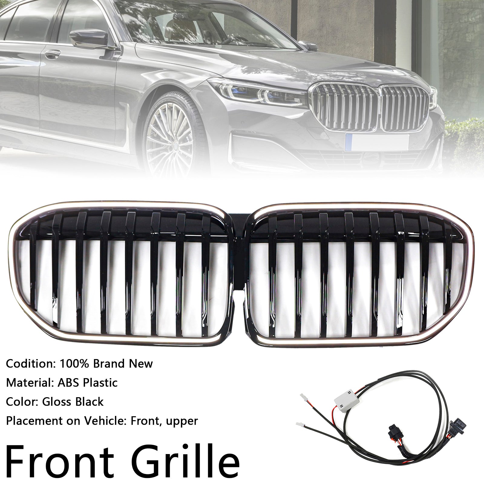 2019-2022 BMW 7 Series G12 Long-Wheelbase Version Facelift Single Slat Gloss Black Front Grill Grille