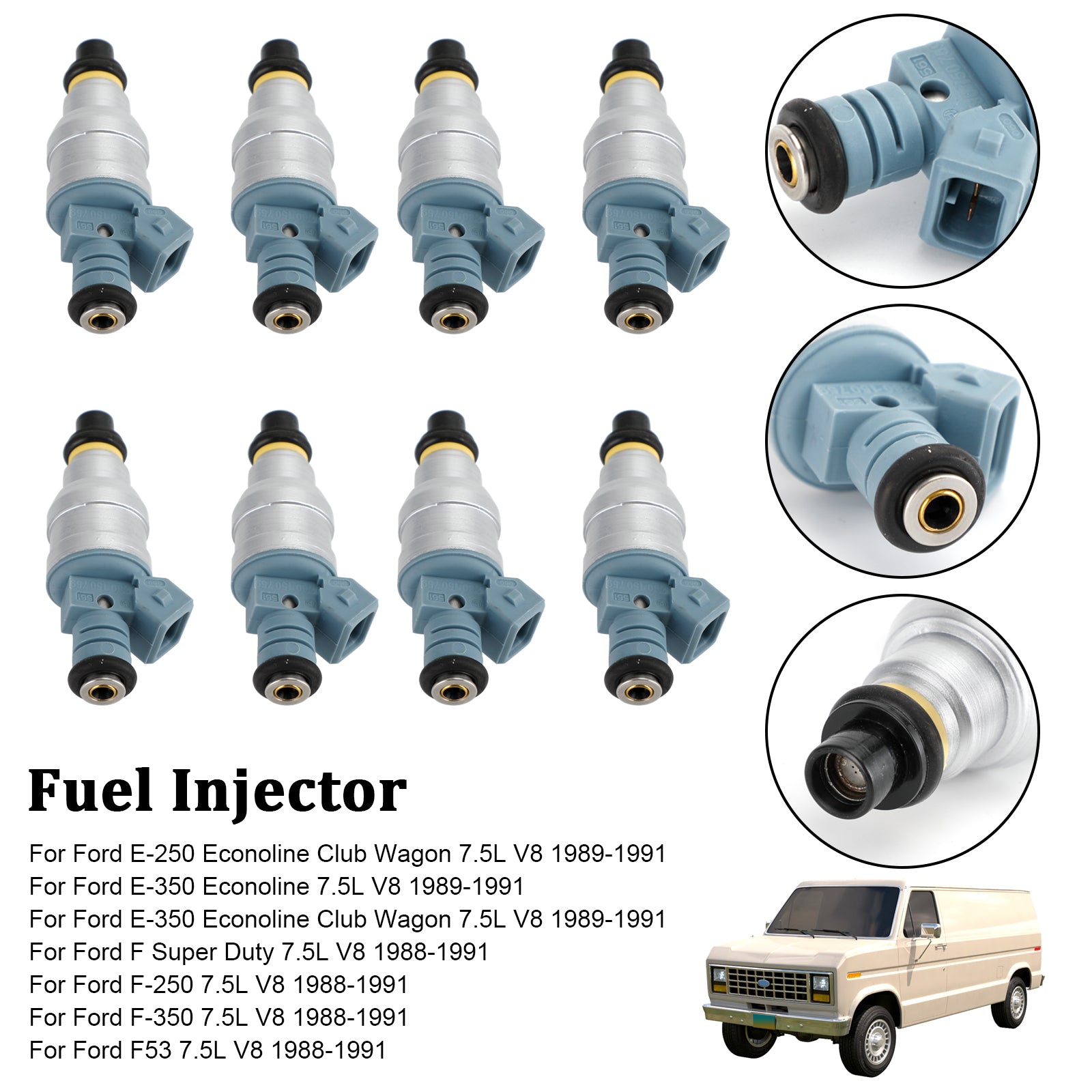 Injecteurs de carburant 0280150759 adaptés à Ford E-250 E-350 7,5l V8 1988-1991 822-11120, 8 pièces