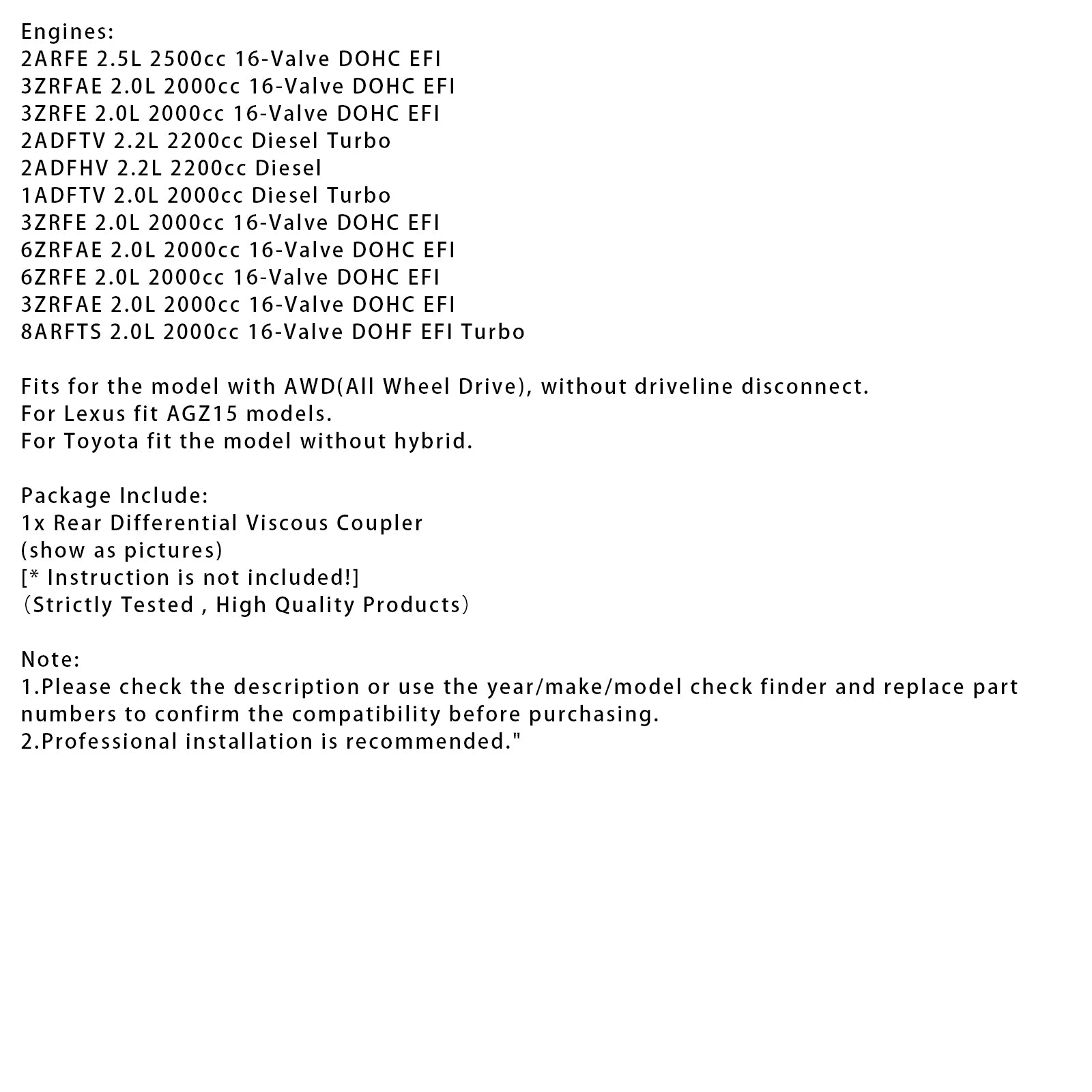 2006-2008 Toyota RAV4 2.4L Rear Differential Viscous Coupler 41303-42023 4130342023 ACA31