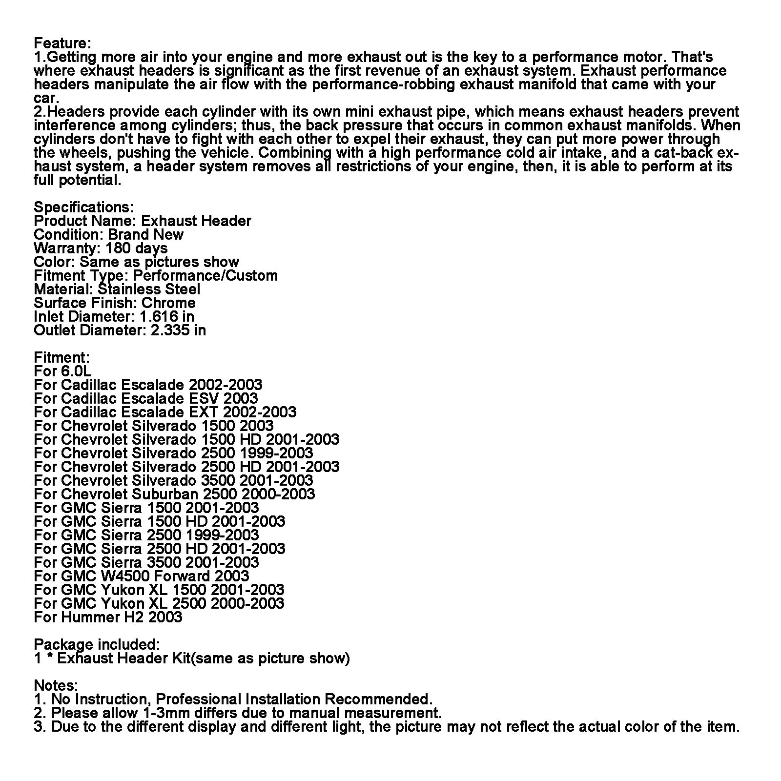 Coletor de cabeçalho FAT FIX Chevy Silverado 1500HD 2001-2003 FIT GMC SIERRA 1500