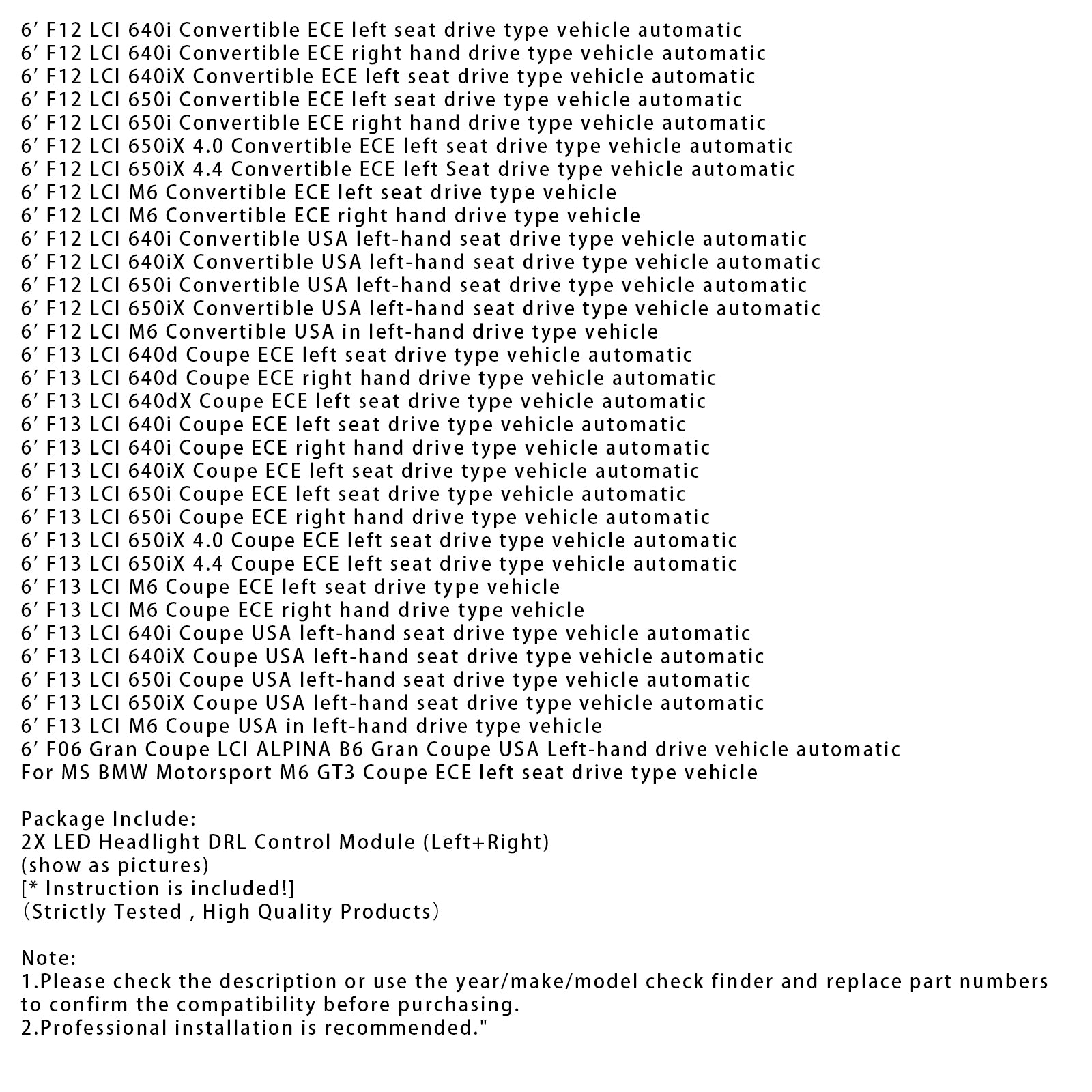 2016-2019 BMW F06 F12 F13 LCI M6 6 Series 2PCS Yellow Angel Eye DRL LED-modul