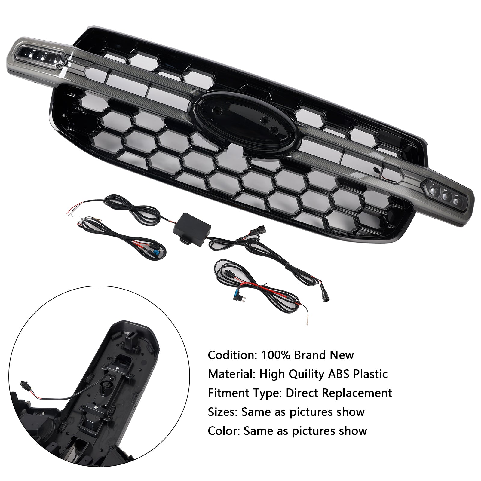 Front Bumper Grille Grill Fit Ford Ranger Everest Next Gen Wildtrak 2023-2024 (med hvit LED)