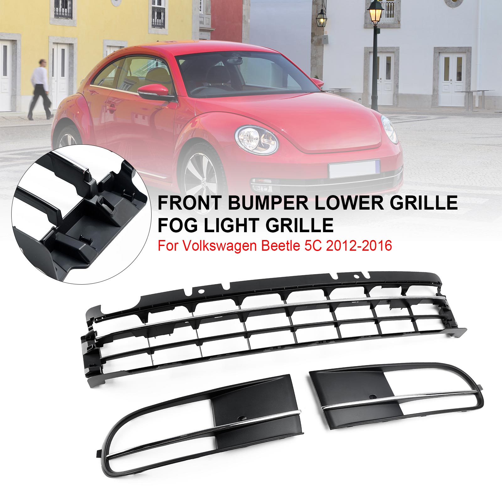 VW Beetle 2012-2016 con rejilla inferior para parachoques delantero + parrilla de luz antiniebla cromada