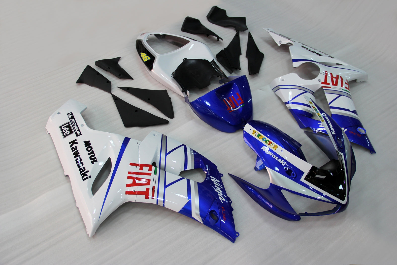 2005-2006 Kawasaki ZX6R ZX636 Fairings Blue White FIAT Racing Generic