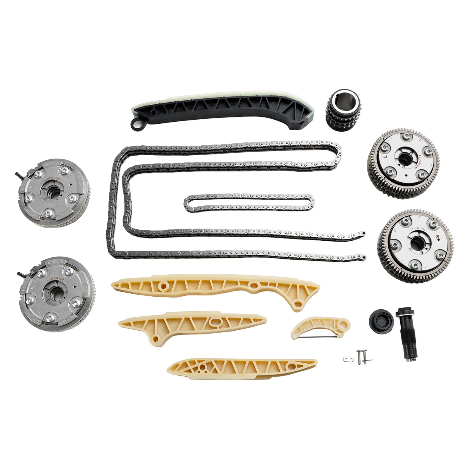 Timing Chain Kit + 4× Camshaft Adjusters for Mercedes W164 ML350 ML450 ML550