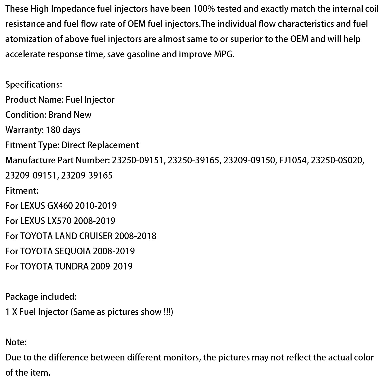 1PCS Fuel Injector 23250-0S020 Fit Toyota Tundra Sequoia 4.6L 5.7L 2008-2019