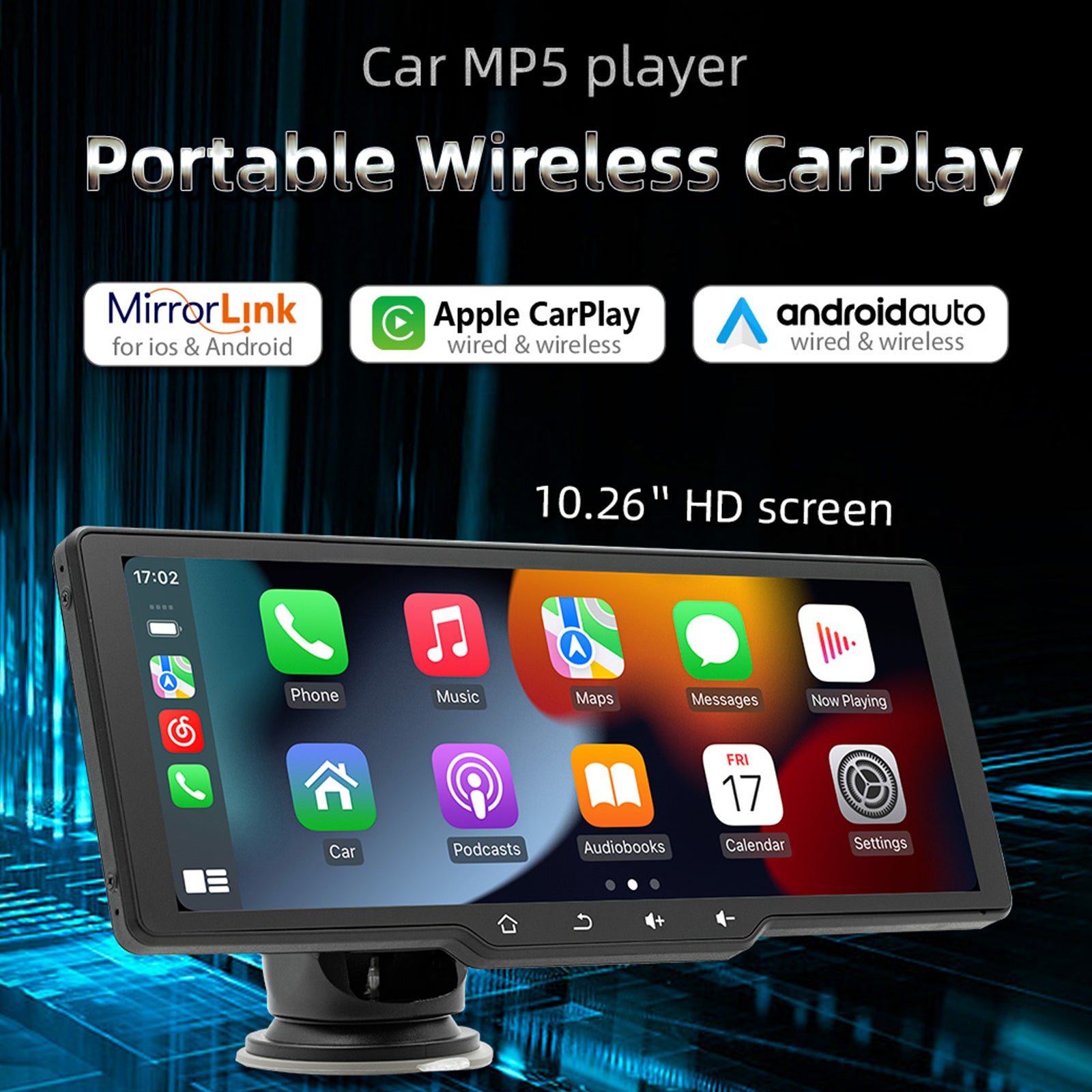 10,26" scherm draagbare draadloze Carplay auto Bluetooth MP5-speler + 4 LED-camera