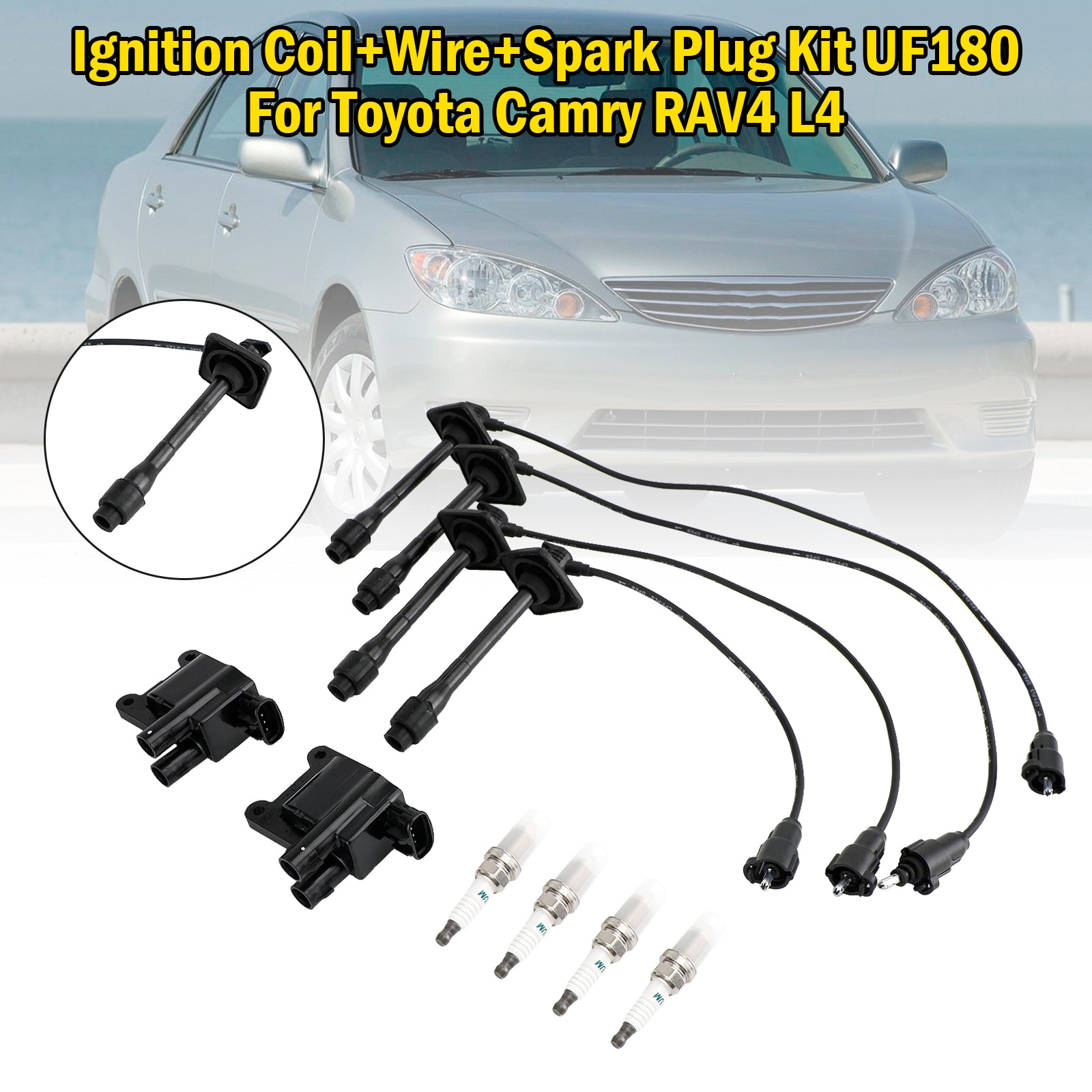 Toyota Camry RAV4 L4 Ignition Coil+Wire+Spark Plug Kit UF180