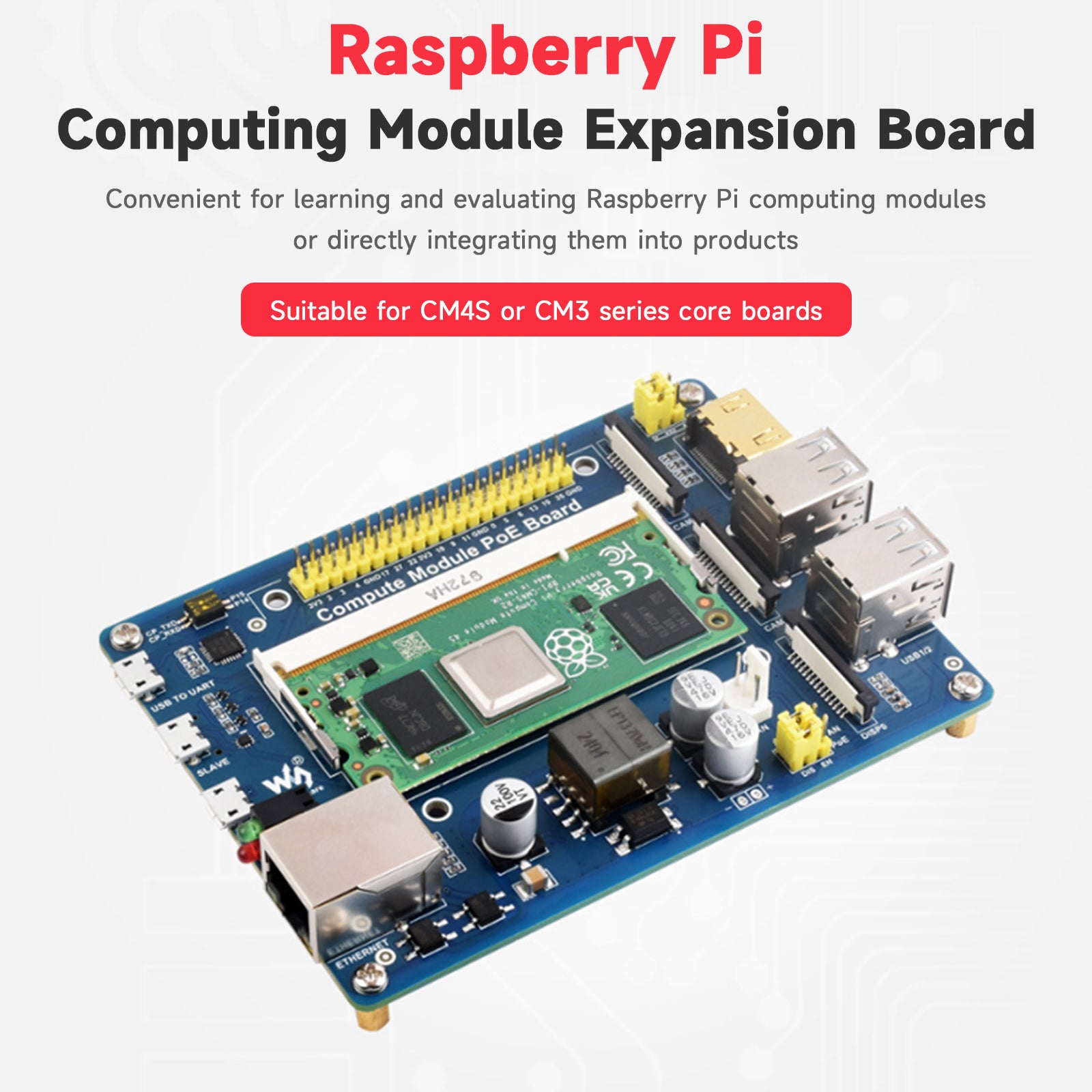 Raspberry Pi Compute Module Expansion Board CM4S/CM3 Baseboard POE Power Supply